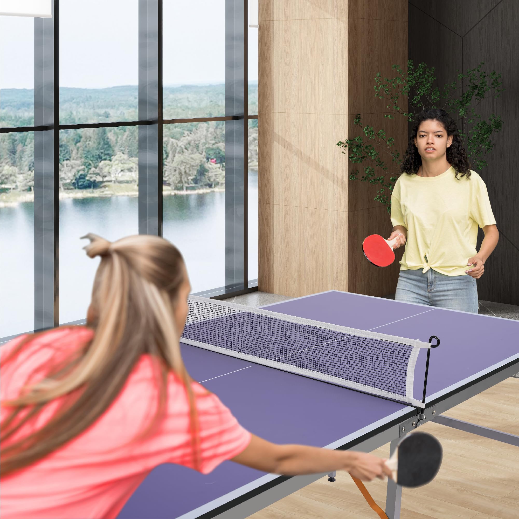 6-Foot Mid-Size Ping Pong Table Set - Heavy Duty Aluminum Frame Indoor/Outdoor Table Tennis Game with Net - Foldable Portable Design for Small Spaces - Perfect for Backyard, Garden, Garage & Game Room Fun