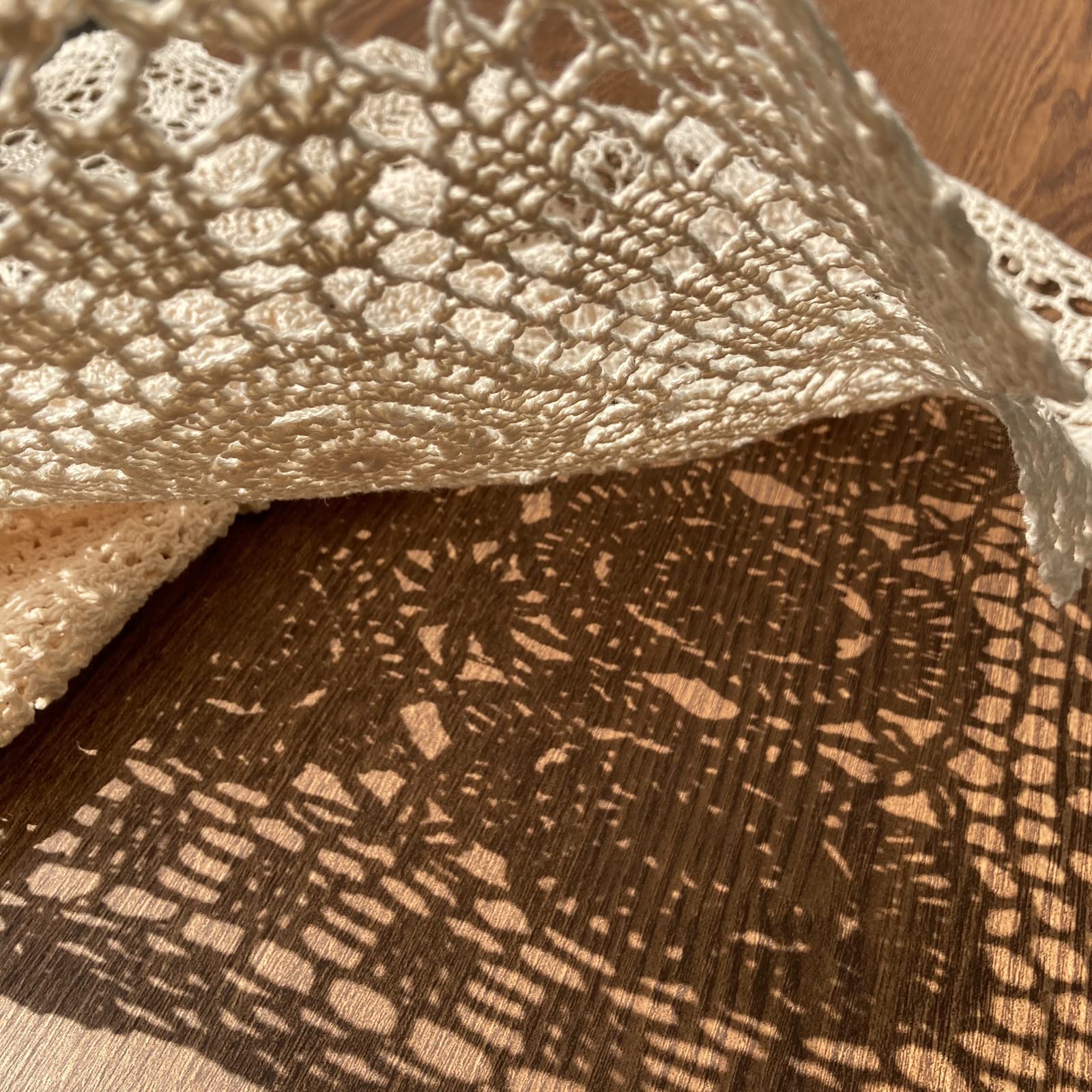 Hsvanyr Beige Rectangular Cotton Crochet Lace Table Runner - 19x72 Inch Handcrafted Doily for Dining Room, Wedding, and Home Decor Centerpiece