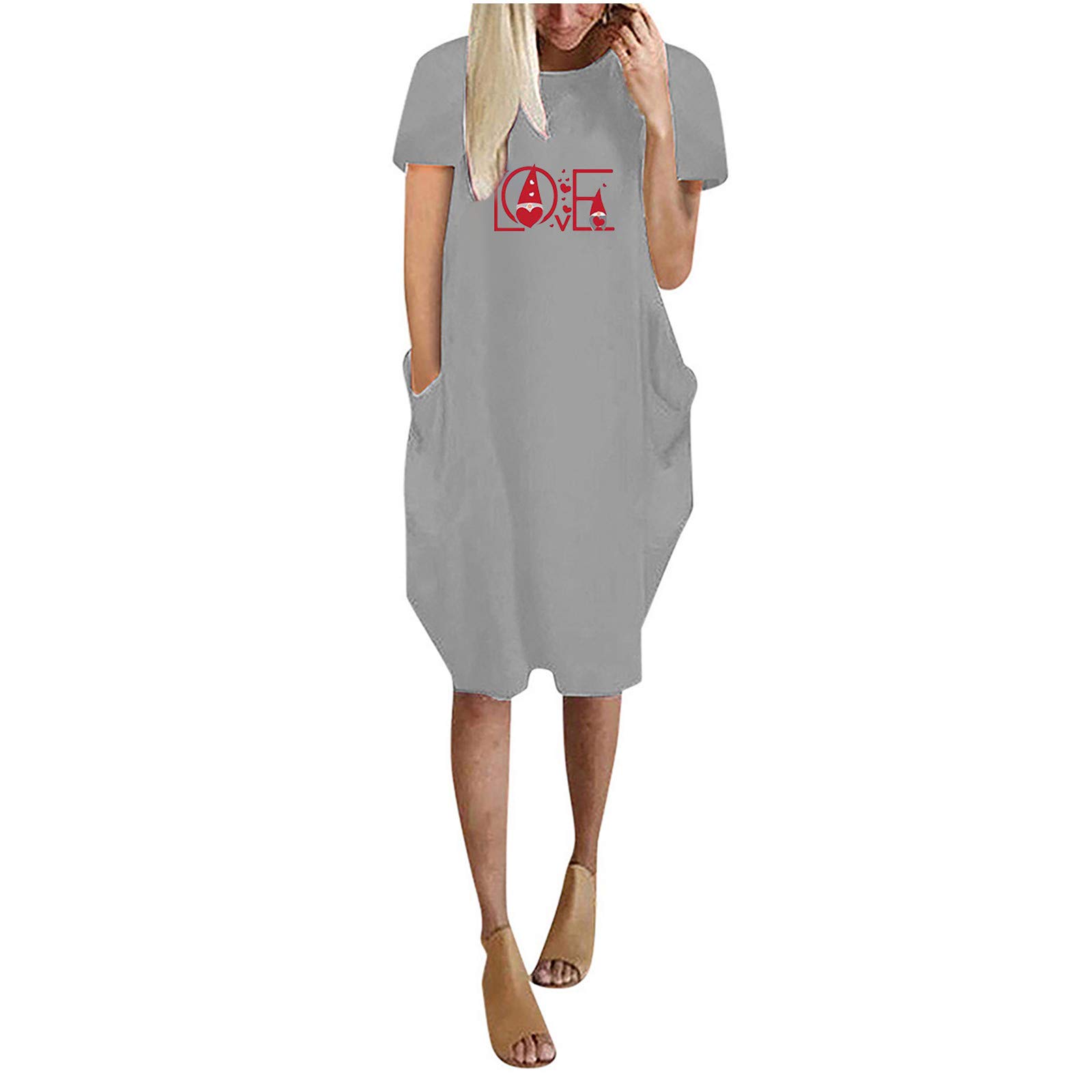 Women's Summer Holiday Dress - Short Sleeve Casual Round Neck Shift Dress with Pockets & Romantic Print | Perfect for Beach Vacations, Date Nights & Summer Parties
