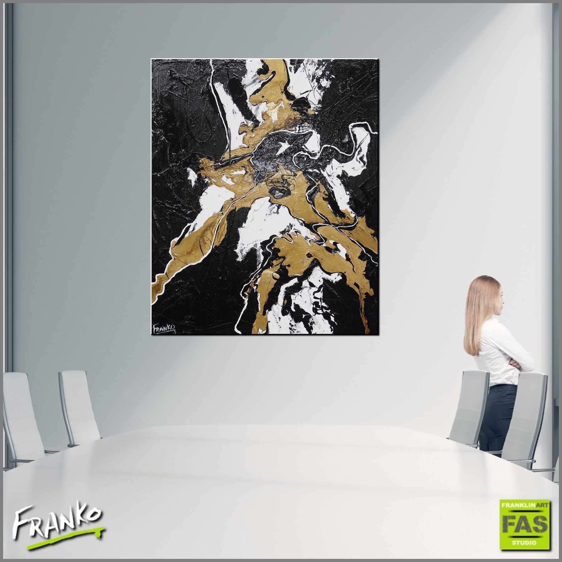 120cm x 100cm Black White Gold Abstract Canvas Painting - Modern Dark Wild Thing Wall Art for Living Room, Bedroom & Office Decor