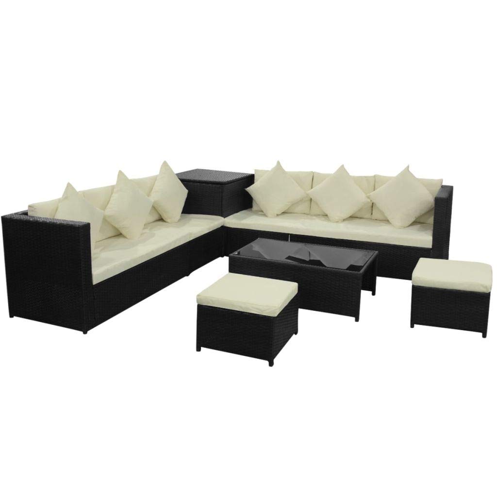 Modern Outdoor Patio Furniture Set - 26-Piece Black Poly Rattan Conversation & Bistro Set for Home, Lawn, Balcony & Garden | Durable Weather-Resistant Sofa Set for Backyard, Poolside & Outdoor Entertaining