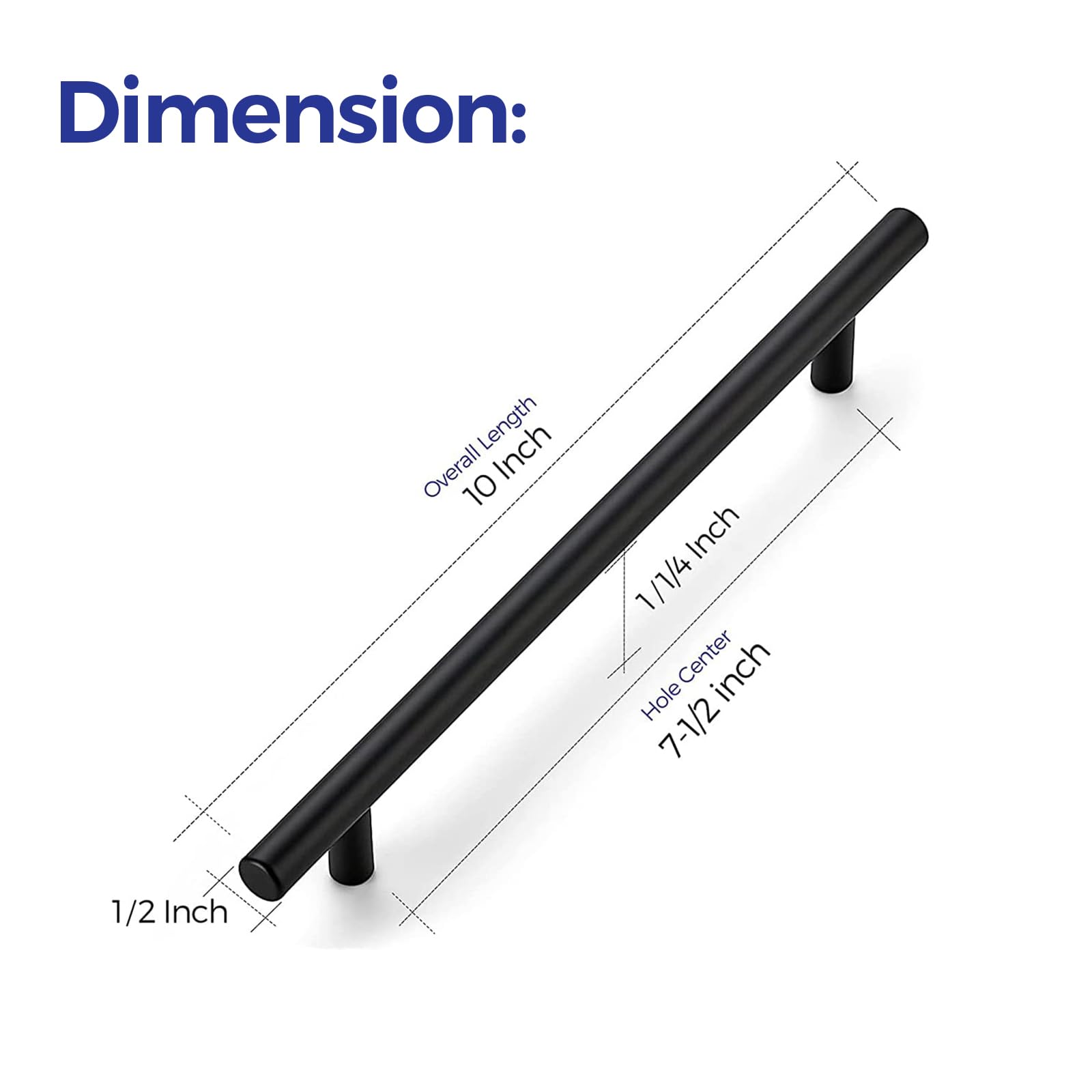 10 Inch Matte Black Stainless Steel Cabinet Handles & Drawer Pulls - 12 Pack (7-1/2