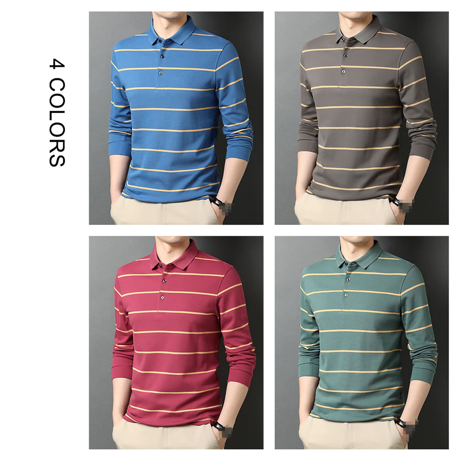 Men's Pure Cotton Business Casual Striped Long Sleeve Polo Shirt - Spring & Autumn Fashion Streetwear - Perfect for Office, Casual Outings & Weekend Wear