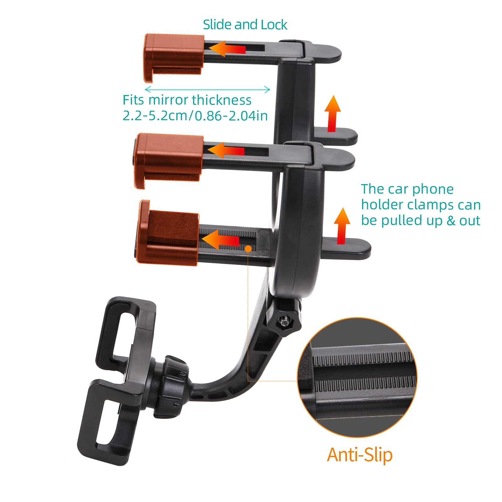 Universal Car Phone Holder Mount for Rear View Mirror - Compatible with iPhone 12 Pro, Galaxy S21 & All Smartphones | Hands-Free Driving Accessories for Safe Navigation & GPS Use