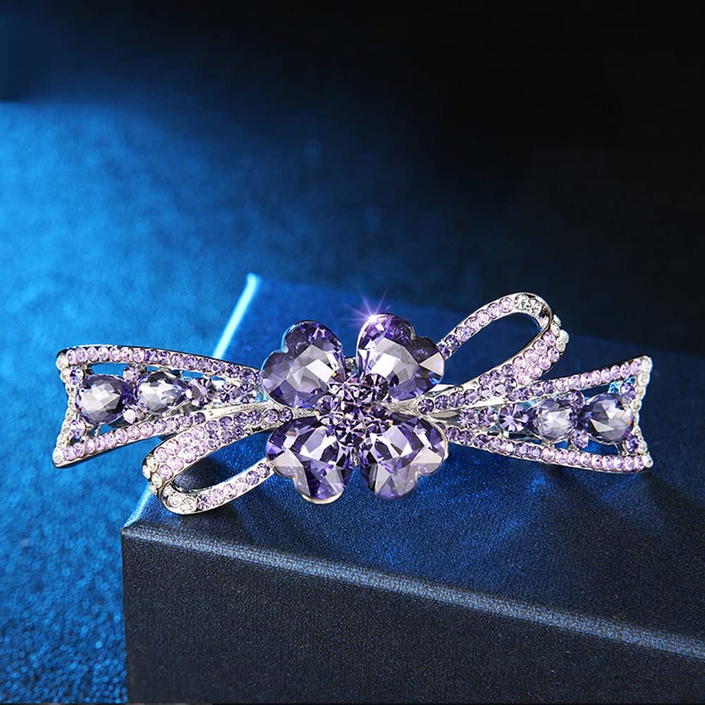 Sparkling Crystal Flower Hair Clips for Women - Rhinestone Barrette Hairpins, Elegant Hair Accessories (8.8 x 3CM) - Perfect for Weddings, Parties & Daily Styling