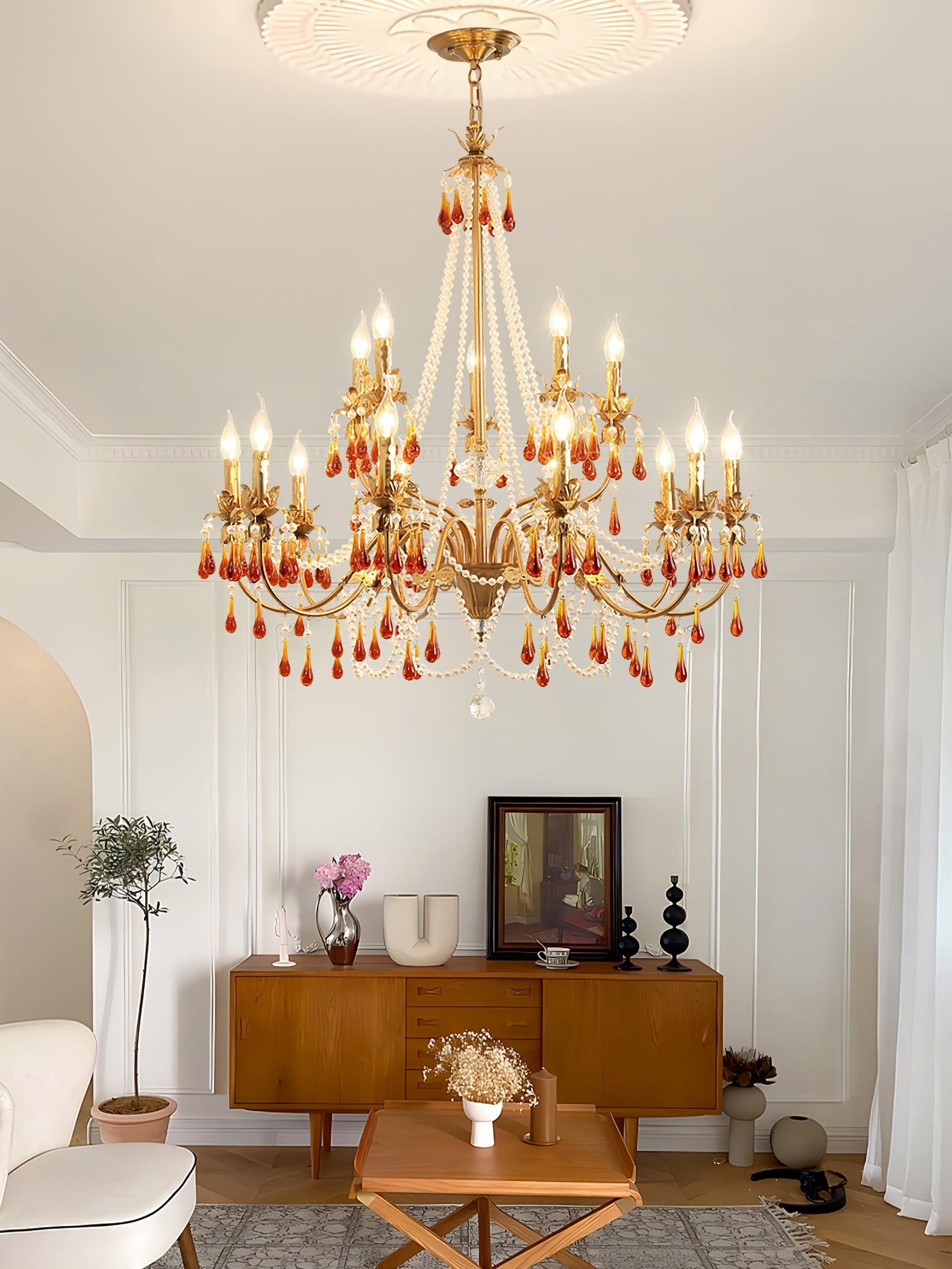 Luxury Aureate Amber Crystal Chandelier - Elegant Ceiling Light Fixture for Dining Room, Living Room & Bedroom Decor