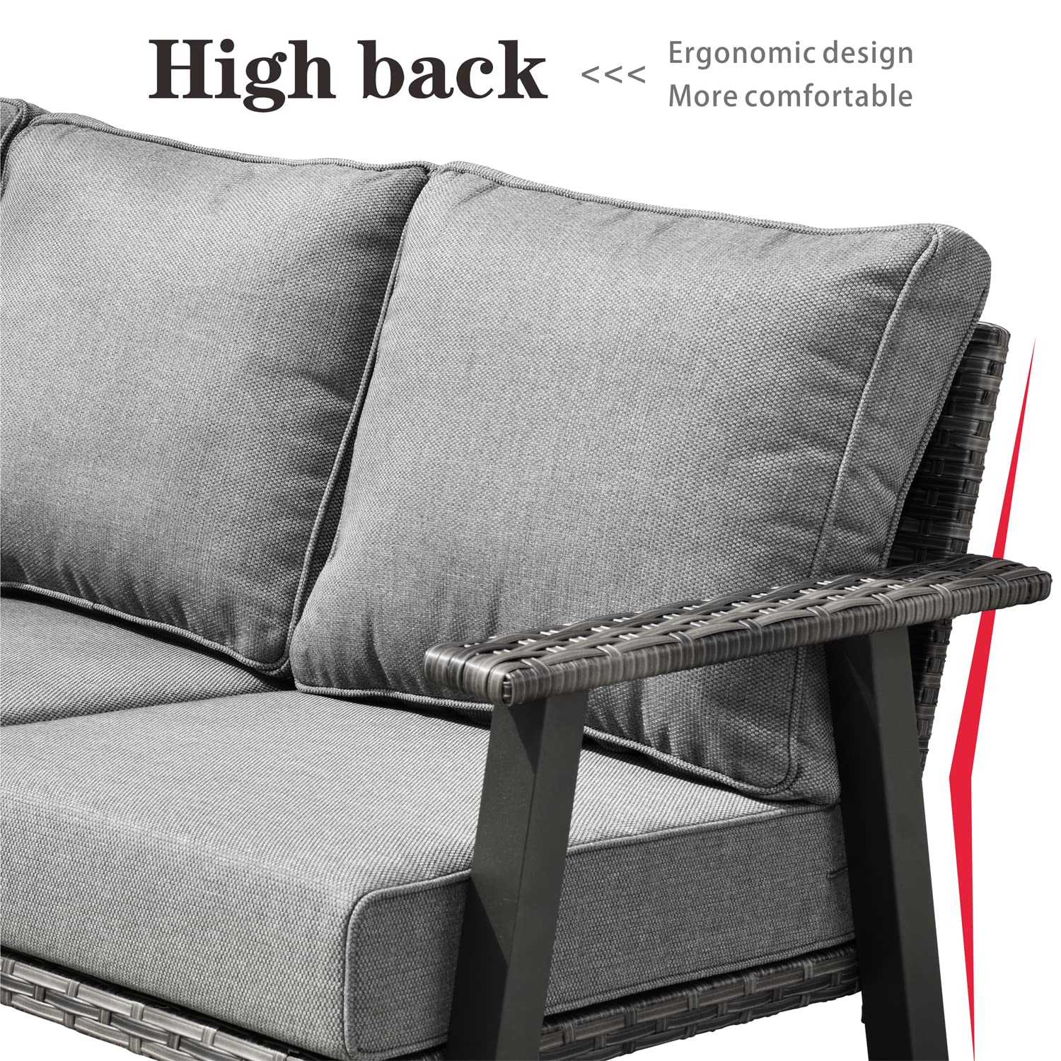 Ovios Patio Furniture 2-Seat Loveseat - All-Weather Wicker Rattan Outdoor Sofa with Thick Comfortable Cushions, High Back Design - Perfect for Garden, Backyard, Porch & Poolside (Dark Grey)