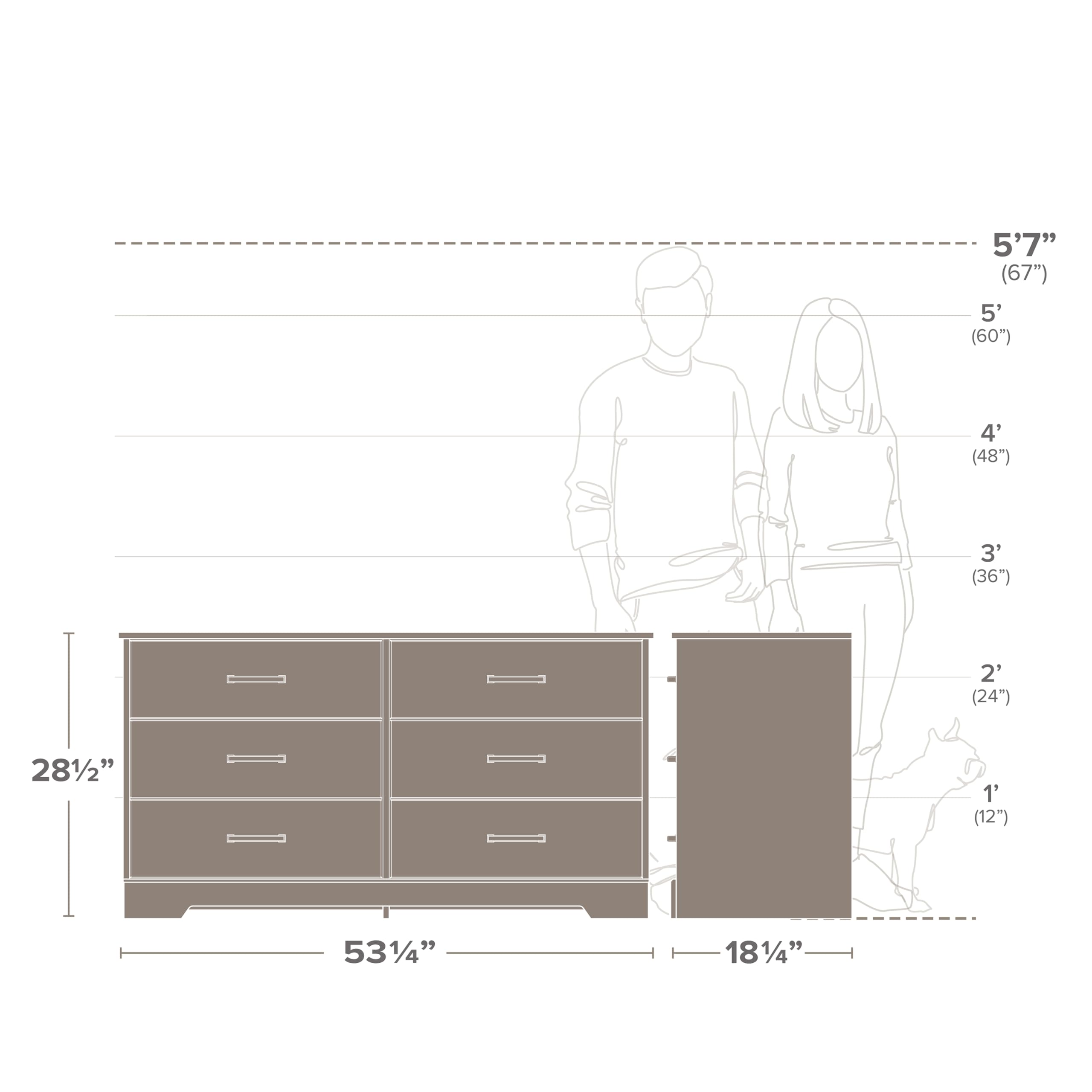 Rustic Farmhouse 6-Drawer Double Dresser - Brown Wooden Chest of Drawers for Bedroom Storage, 53.25
