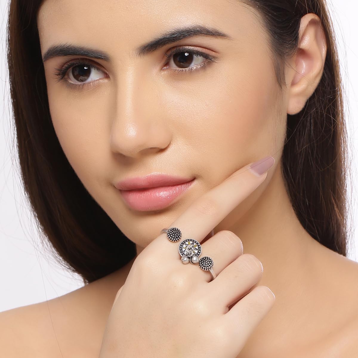 VOYLLA Adjustable Oxidized Statement Ring for Women & Girls - Elegant Fashion Jewelry for Everyday Wear, Festivals, Weddings & Gifts | Perfect for Parties, Date Nights & Special Occasions