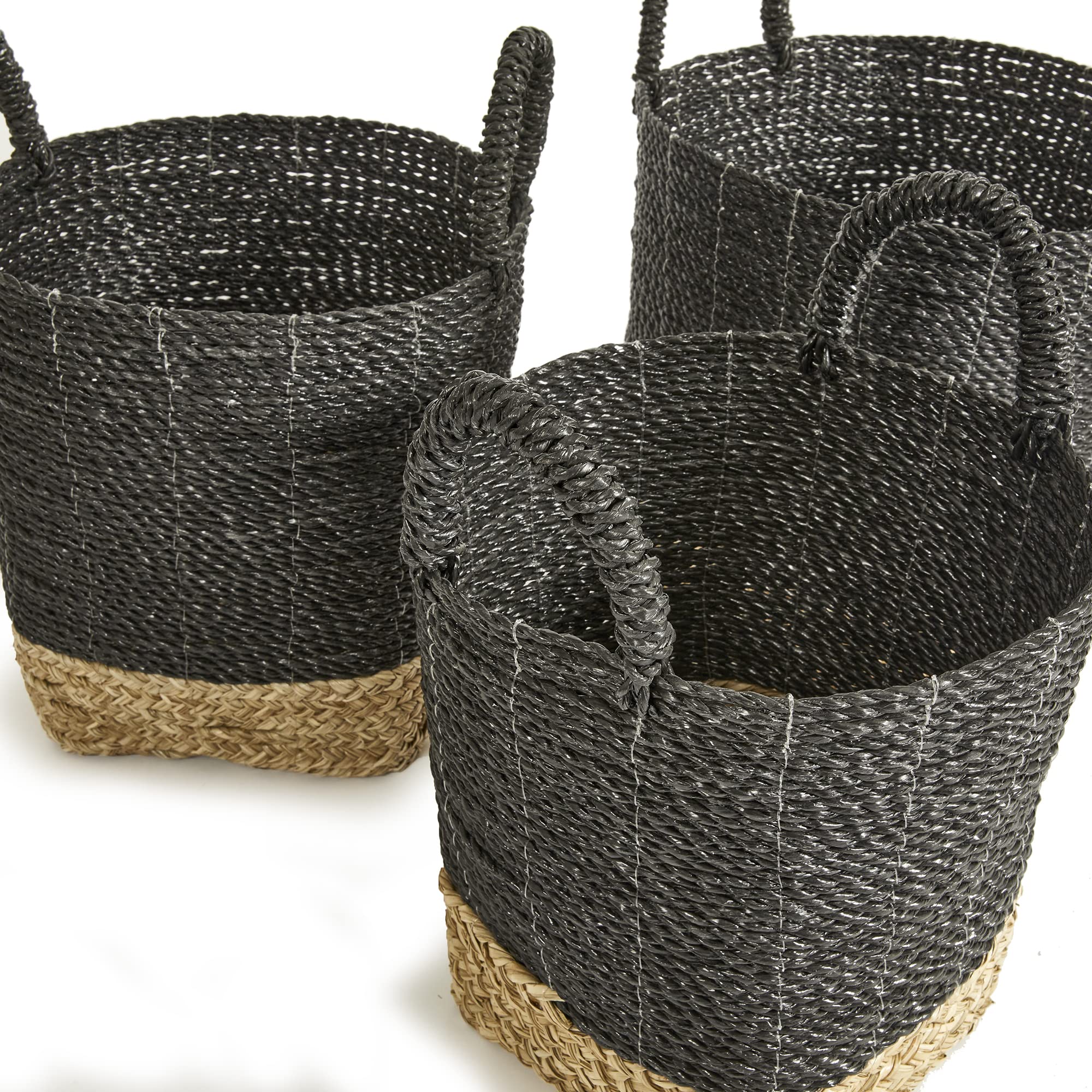 Napa Home & Garden Madura Market Baskets - Set of 3 (Black/Natural) - Stylish Storage for Farmers Market, Picnics & Home Decor