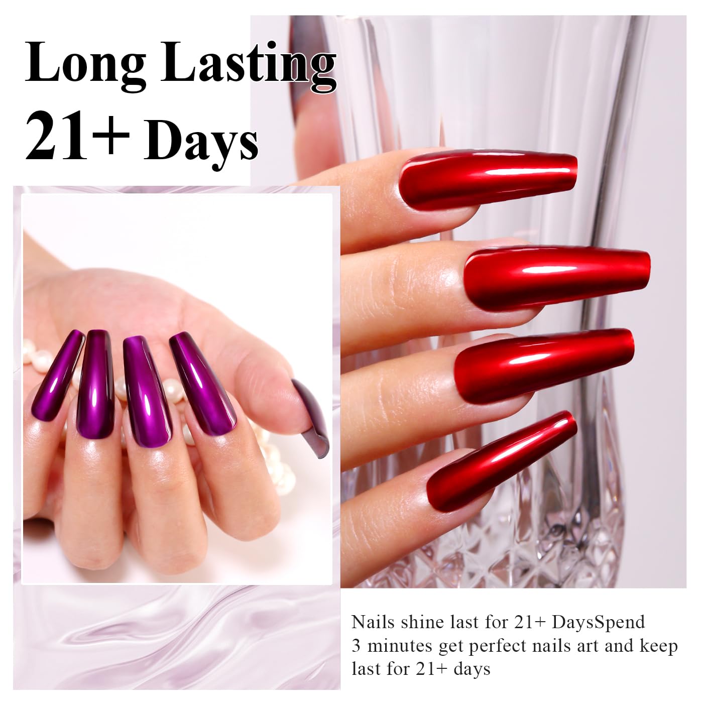 Imtiti Chrome Gel Nail Polish Set - 6 Colors (5 Jelly Sheer Metallic + Mirror Effect) - UV LED Soak Off DIY Nail Art Kit for Salon & Home Manicure - 6ml Each - Perfect for Parties, Weddings & Special Occasions