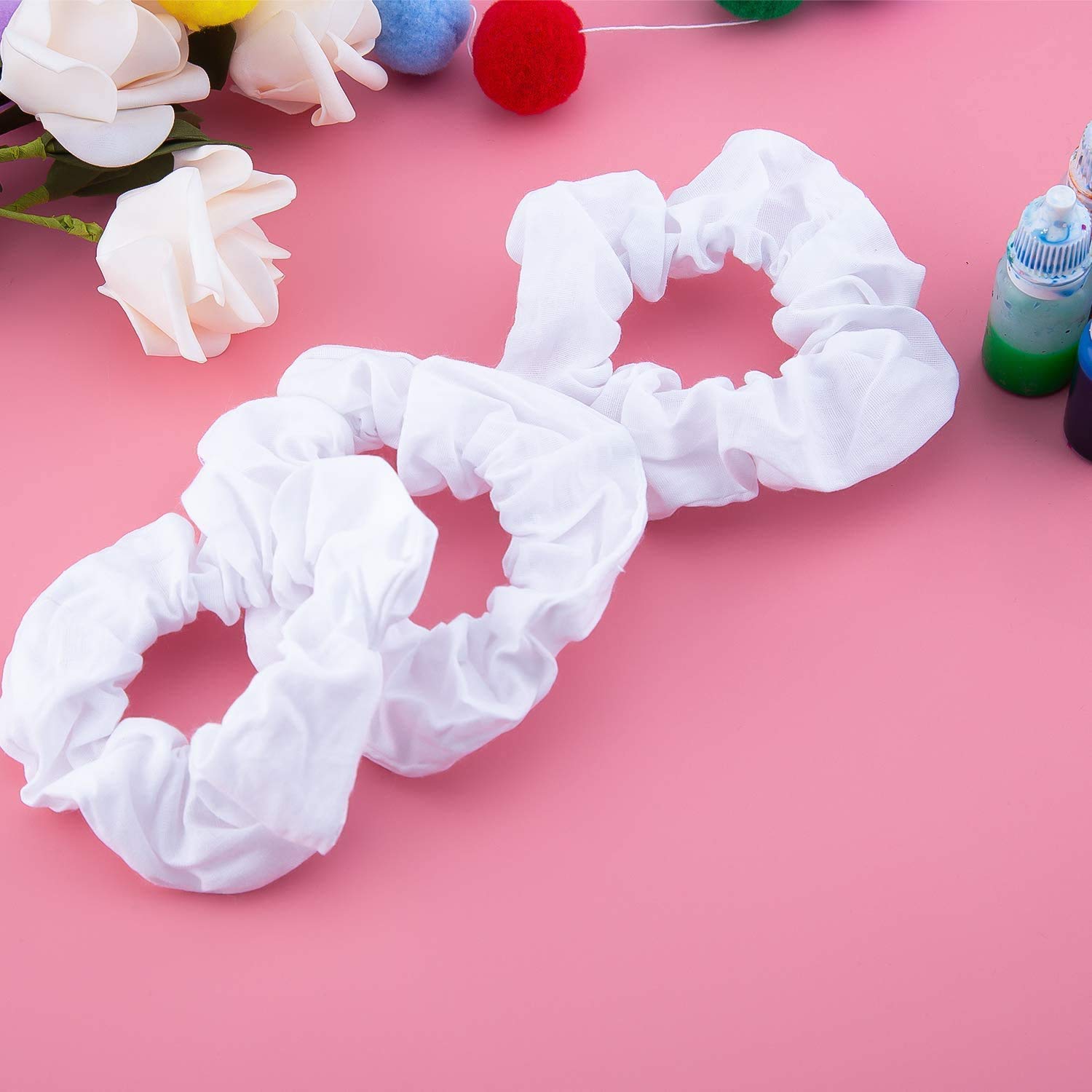 15PCS White Scrunchies for Tie Dye - Soft Cotton Elastic Hair Ties for Women & Girls, Ponytail Holders, Hair Accessories (Perfect for School, Work, Gym & Everyday Styling)