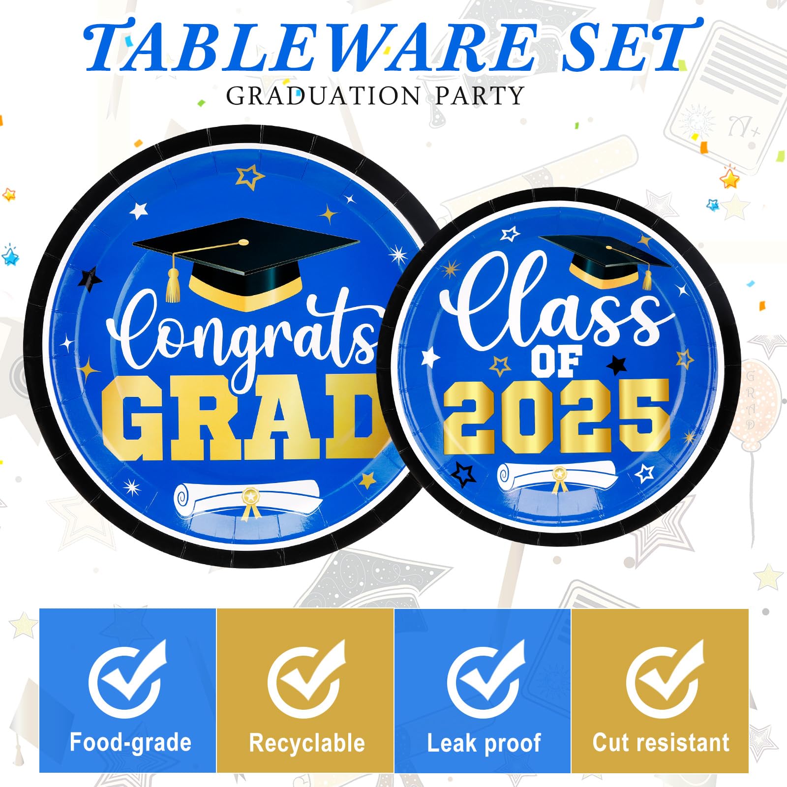 Irenare 200 Pcs Graduation Plates 2025 - Disposable Paper Plates for Graduation Party, Congrats Grad Dinner & Dessert Plates, Blue & Gold Decorations - Perfect for Graduation Ceremonies, College Parties & Celebration Events