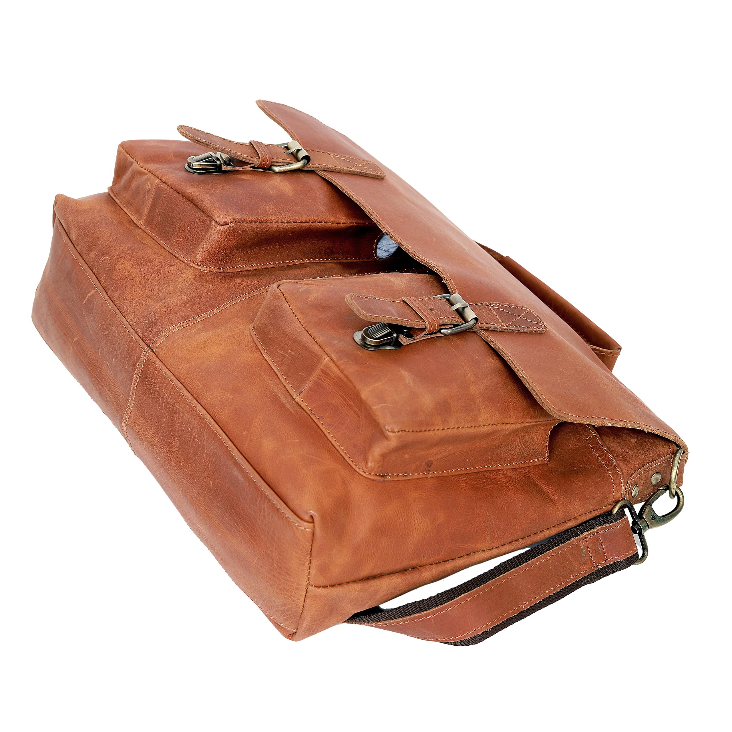18 Inch Genuine Leather Messenger Shoulder Bag for Men - Durable Office & College Briefcase - Perfect for Business, Work & School Commute