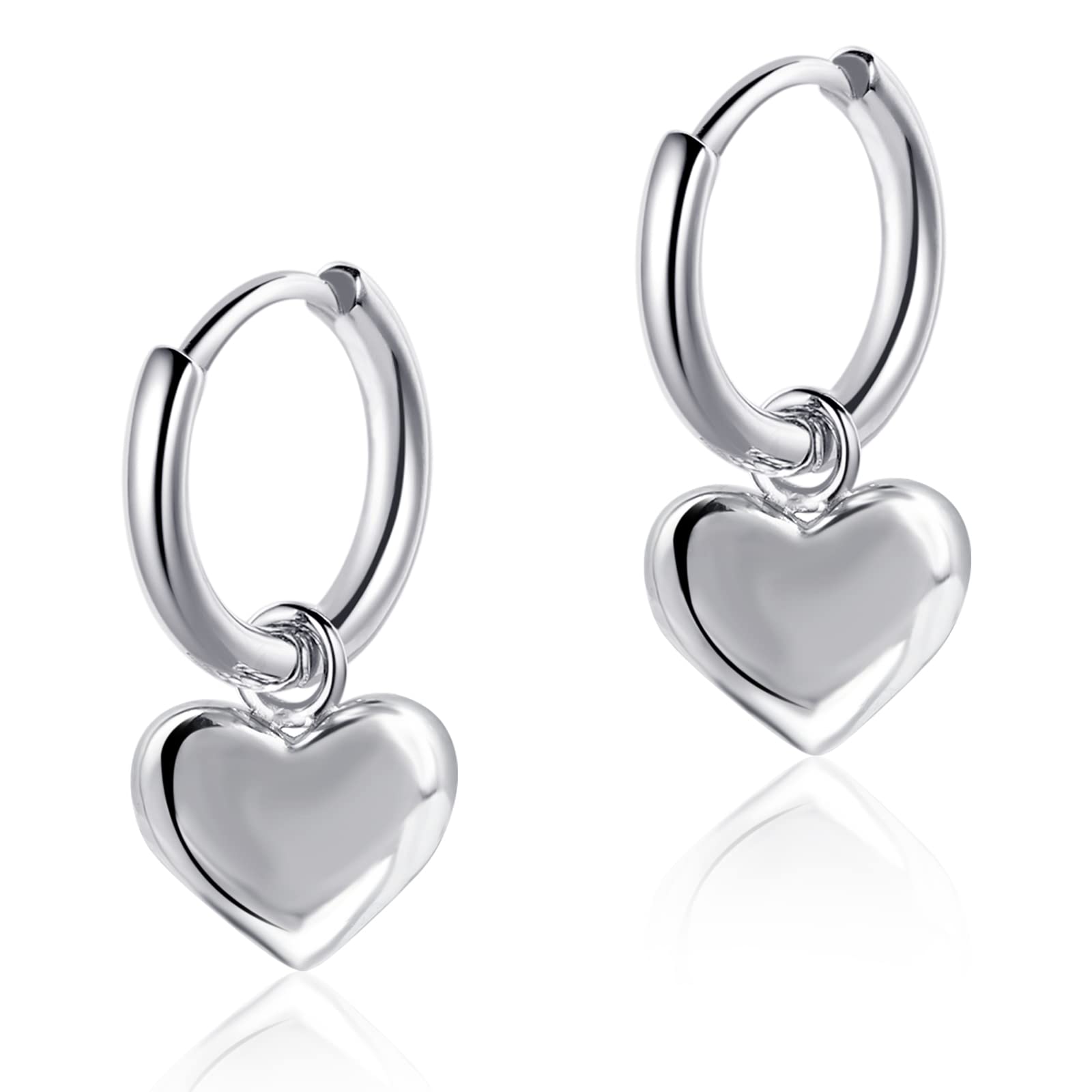 Hypoallergenic Silver Heart Dangle Huggie Hoop Earrings for Women & Teen Girls - Perfect for Valentine's Day, Date Night & Everyday Wear