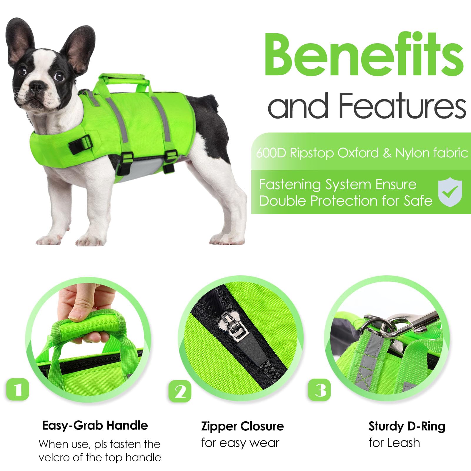 AOFITEE Dog Life Jacket - High Flotation Adjustable Dog Life Vest with Reflective Strips & Rescue Handle for Small Medium Large Dogs - Perfect for Swimming, Boating & Water Safety
