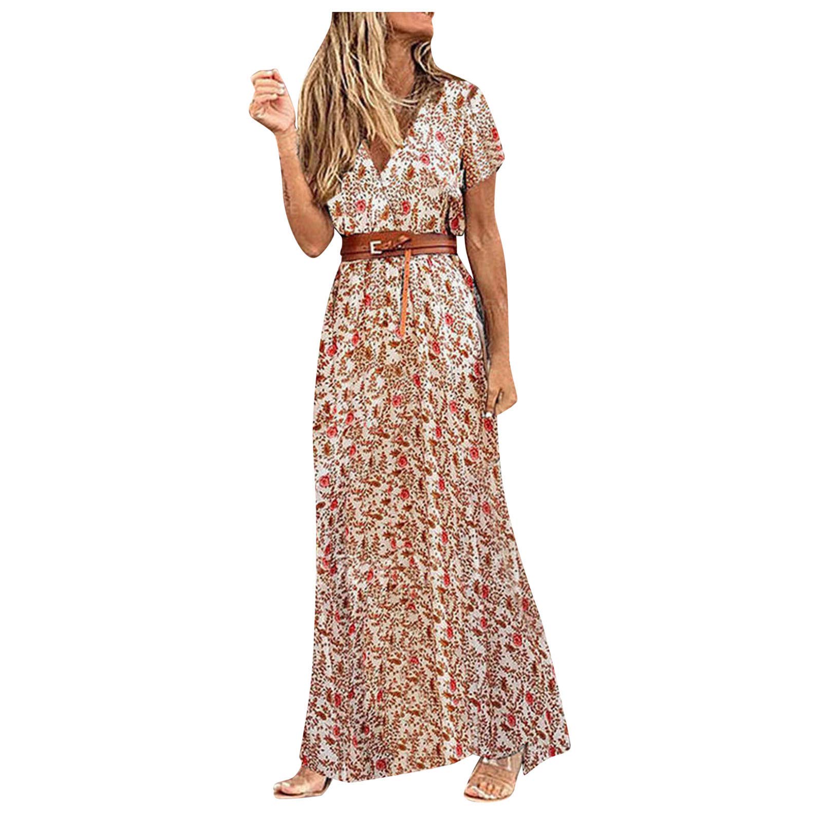 Women's Floral Vacation Dresses - Trendy V-Neck Ruched Short & Long Sleeve Sundresses for Spring Summer | Casual Beachwear, Garden Party & Travel Outfits