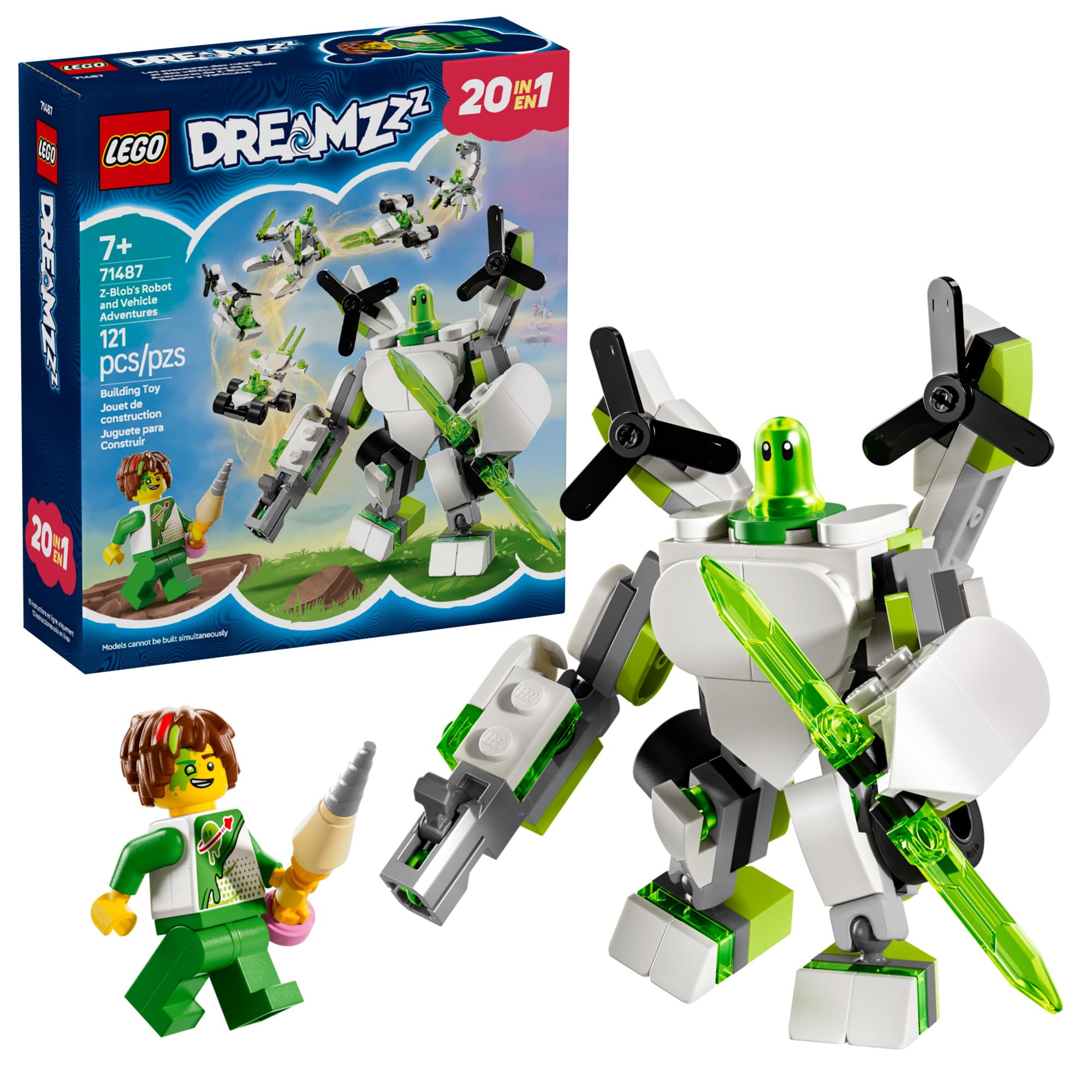 LEGO DREAMZzz Z-Blob's Robot and Vehicle Adventures Building Kit - 71487 | 19-in-1 Rebuildable Mech Suit Toy for Kids Ages 7+ | STEM Learning, Creative Play & Birthday Gift Idea | Perfect for Imaginative Play, Robot Battles & Adventure Storytelling
