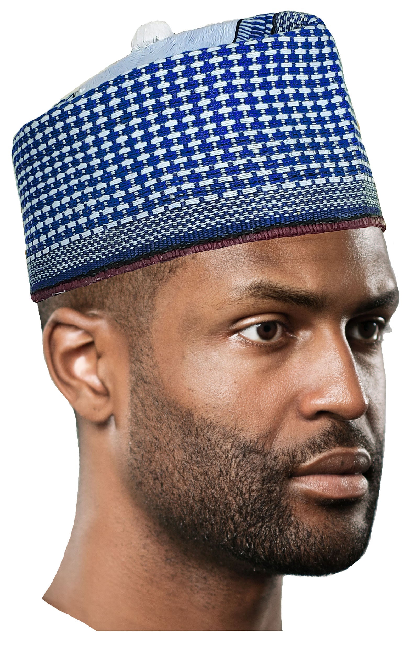 Handcrafted Blue and White African Kufi Hat - Traditional Hausa Fulani Cap for Men - Perfect for Weddings, Cultural Events & Daily Wear (DPH627)