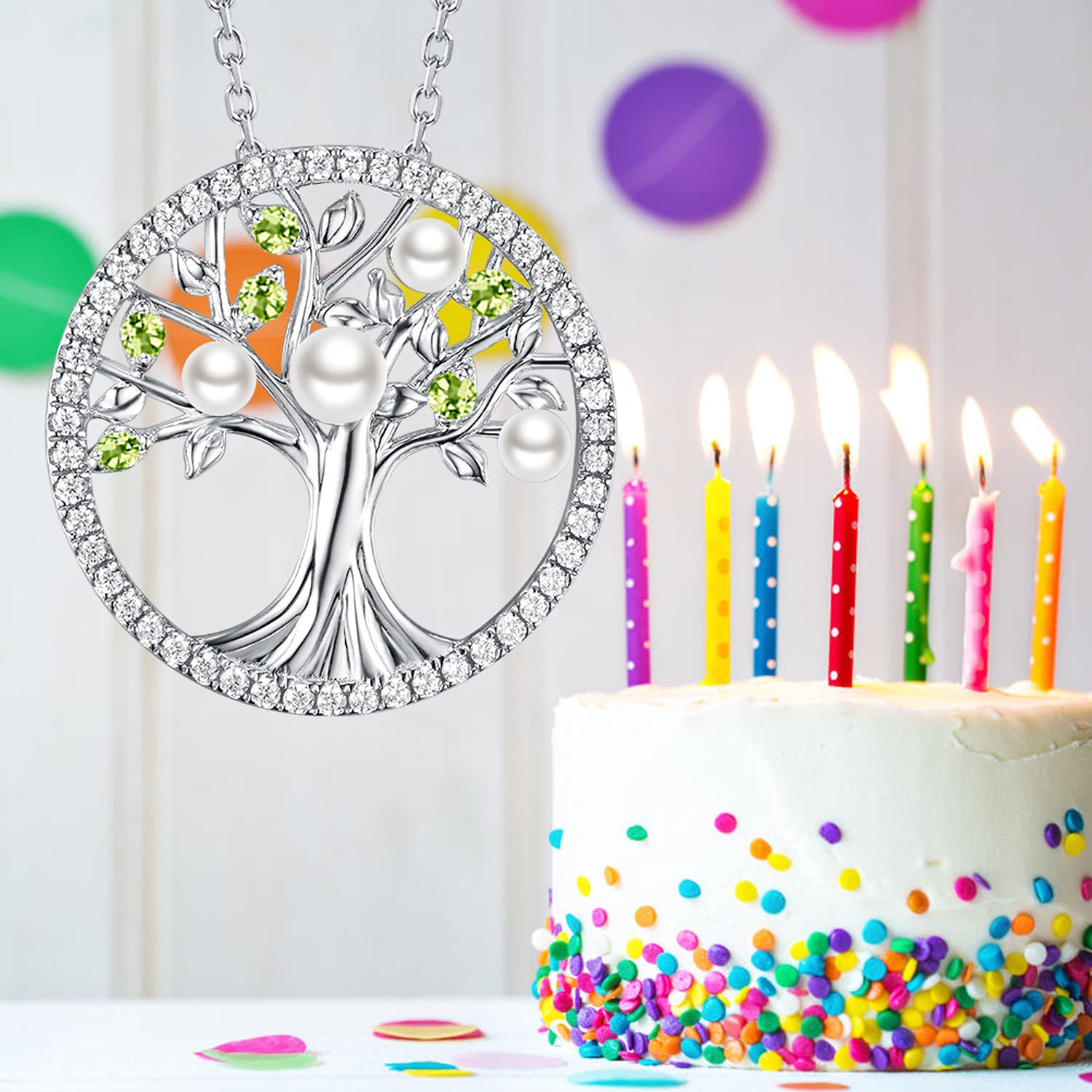 Tree of Life Necklace - April & May Birthstone Jewelry for Women, 925 Sterling Silver with Simulated Diamond & Emerald, Perfect Gift for Wife, Mom, Birthday, Mother's Day | Spiritual Jewelry for Meditation & Everyday Wear