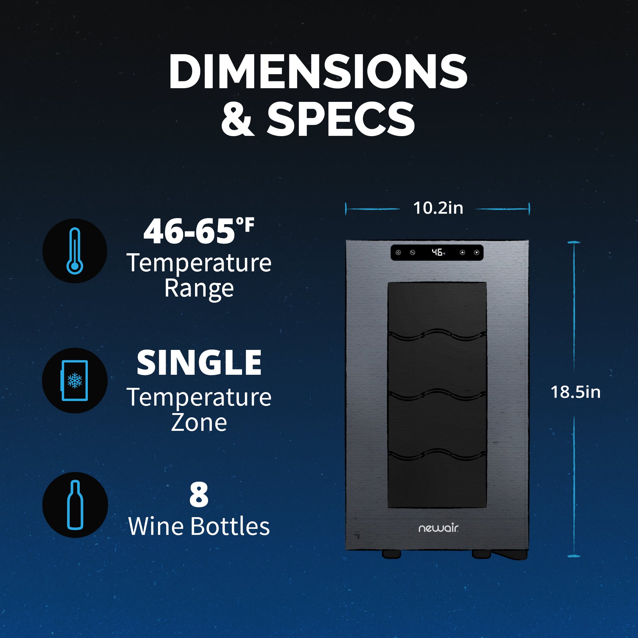 Newair® 8 Bottle 10.2 Inch Black Freestanding Countertop Wine Cooler Refrigerator - Perfect for Kitchen, Bar, Dining Room & Wine Cellar Storage