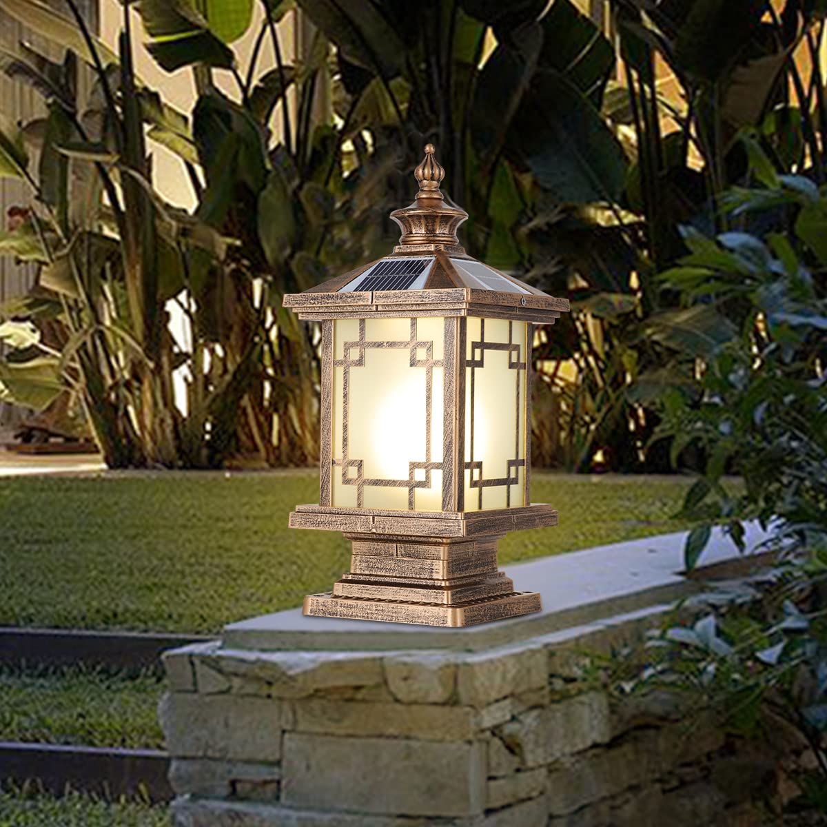 Solar LED Post Light Outdoor - Dimmable Aluminum Fence Cap Lamp with Remote Control, IP65 Waterproof Solar Pillar Lights for Garden, Yard, Pathway (15.7