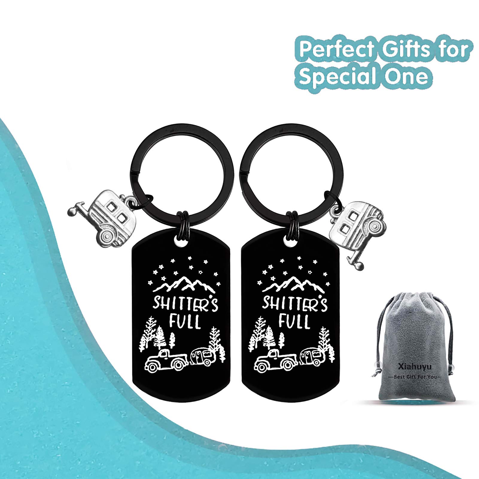 Xiahuyu 2pcs Happy Camper Keychain Set - RV & Trailer Keychains for Men & Women - Perfect Camping Gifts for Outdoor Enthusiasts - Ideal for Camping Trips, RV Adventures & Outdoor Activities
