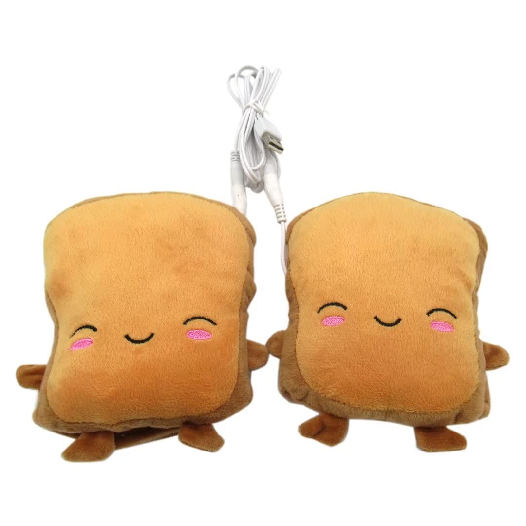 USB Hand Warmers - Cute Toast Design Fingerless Heated Gloves for Women & Kids, 5V USB Powered Winter Accessories - Perfect for Office, Commuting & Outdoor Activities in Cold Weather
