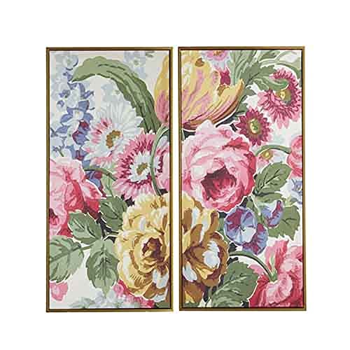 31.25 Floral Canvas Framed Wall Art Diptych - Hand Painted Flower Painting for Living Room, Bedroom & Office Decor
