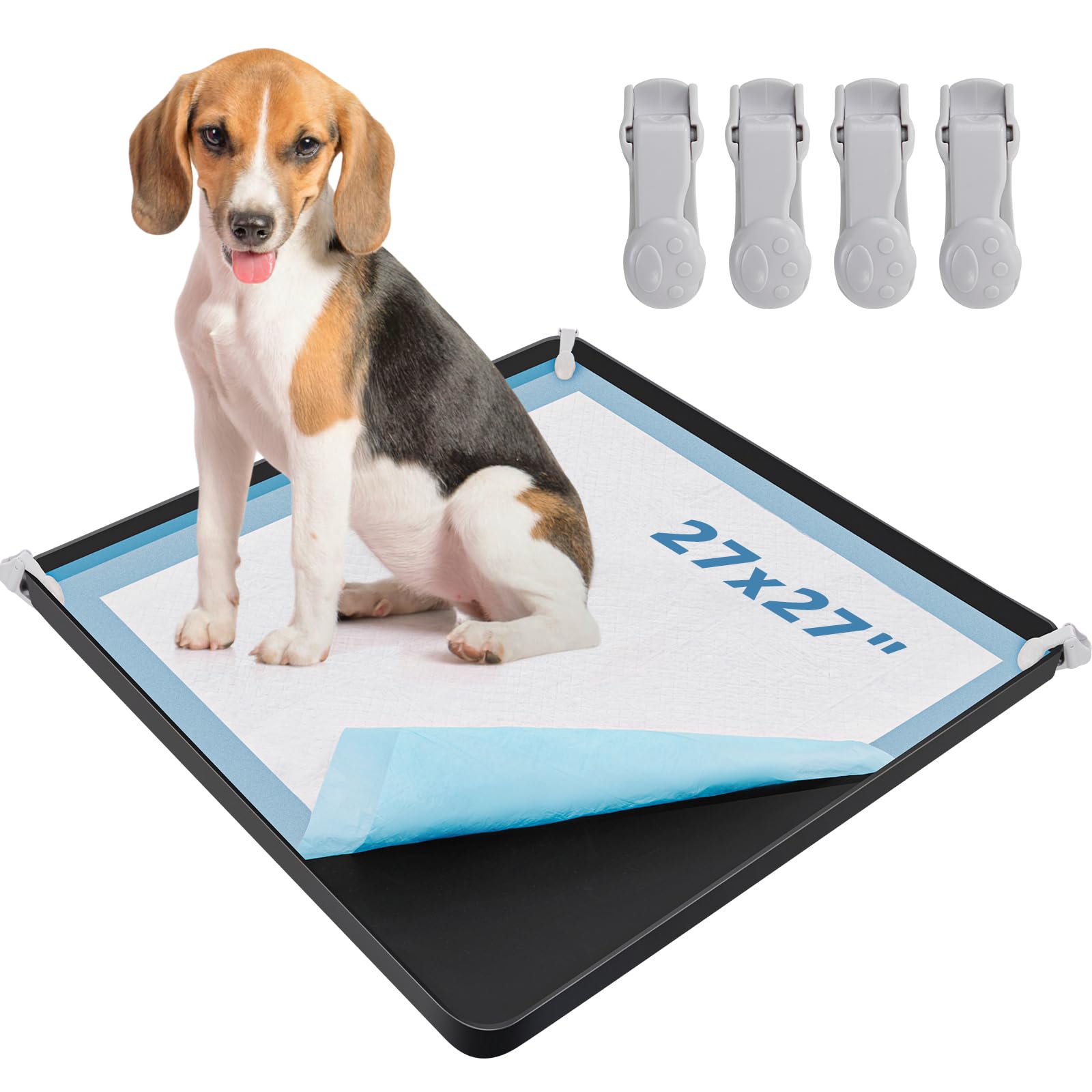 LOOBANI Large Dog Pee Pad Holder - Non-Slip Silicone Puppy Training Mat Tray with 4 Secure Clamps for Indoor Potty Training - Fits 27