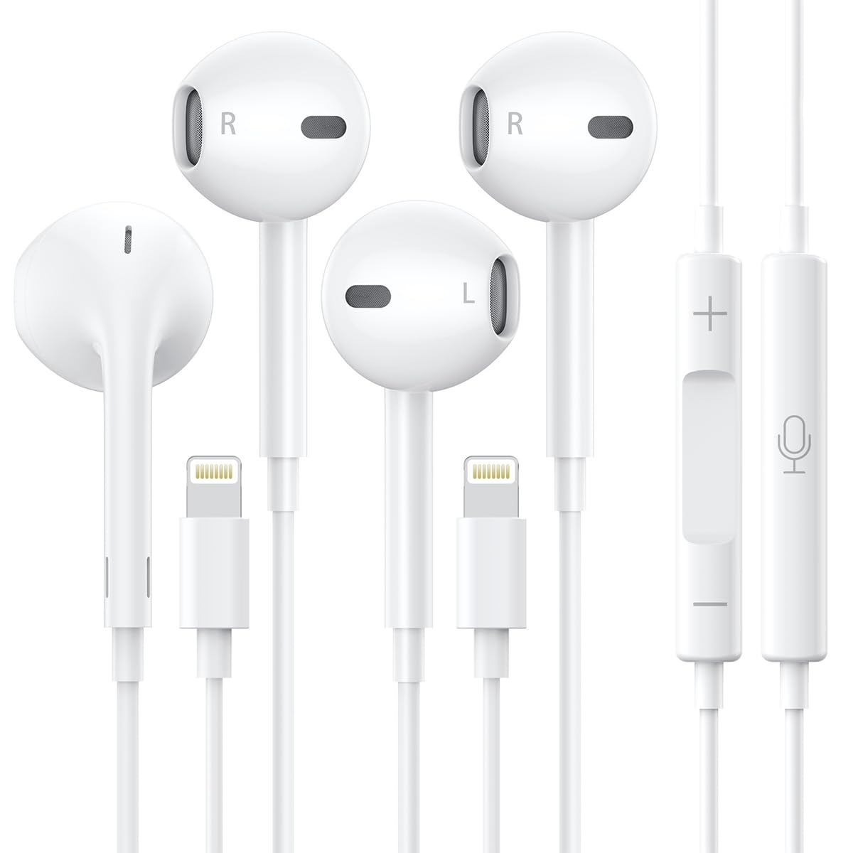 2 Pack MFi Certified Lightning Headphones for iPhone 14/13/12/11/SE/X/XR/XS/8 - Wired Earbuds with Built-in Mic & Volume Control, Noise Isolating In-Ear Design - Perfect for Commuting, Workouts & Gaming