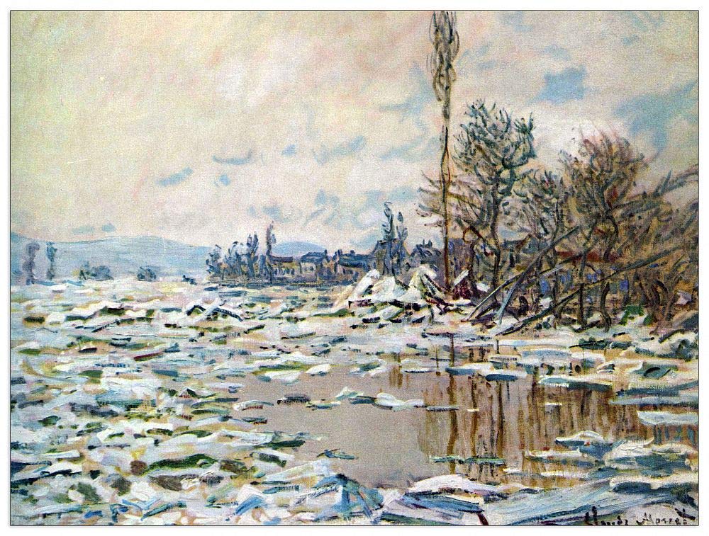 ArtPlaza Monet Claude - Ice Breakup MDF Wood Wall Decor Panel, Multicolor, 80x60cm - Perfect for Living Room, Bedroom & Office Art Display