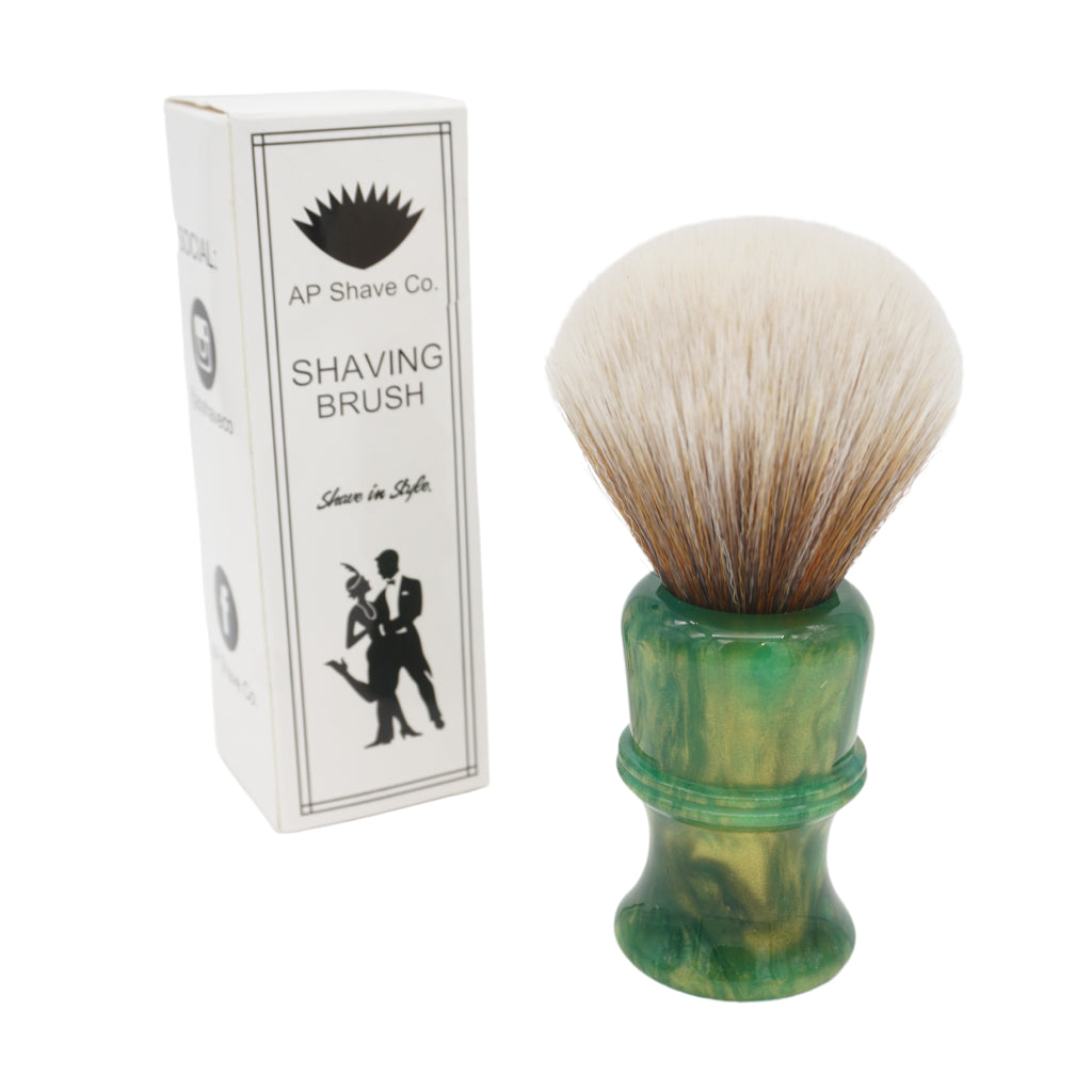AP Shave Co. 26mm SynBad Bulb Synthetic Shaving Brush - Golden Emerald Green | Premium Wet Shaving Tool for Men | Perfect for Daily Grooming & Luxury Shaving Routine