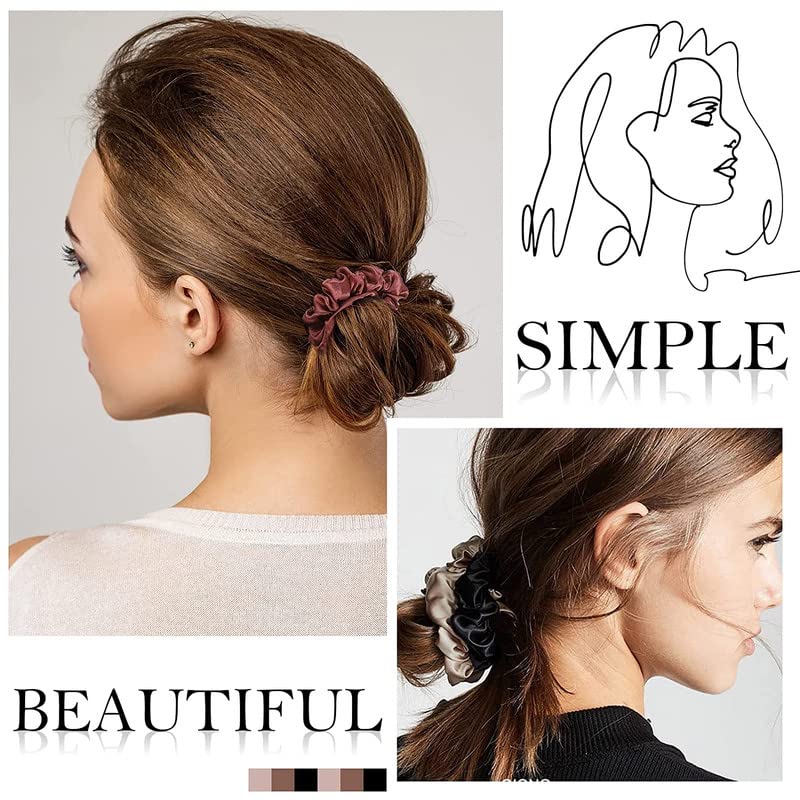 SHIDARA 12Pcs Satin Scrunchies - Coffee Color Hair Ties | Soft Elastic Ponytail Holders for Women & Girls | Perfect for Work, Gym & Everyday Styling