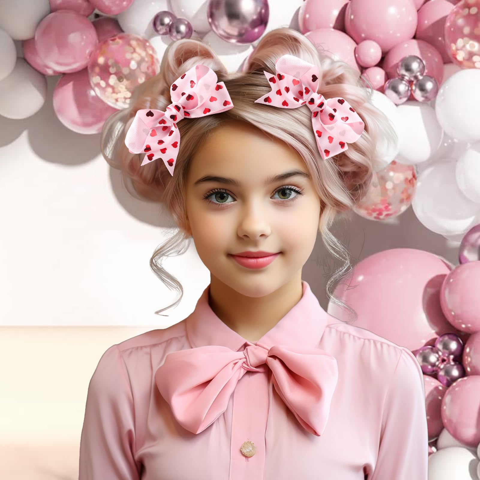 YanJie Heart Hair Bow Clips - Cute Red & Pink Bowknot Barrettes with Love Print for Toddlers & Kids | Perfect for Parties, School, and Daily Hair Accessories