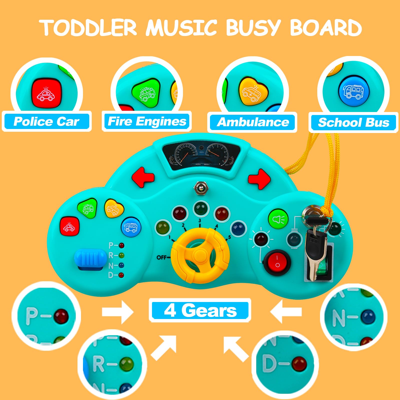 Montessori Busy Board for Toddlers 2-4 Years - LED Musical Light Switch Sensory Toy for 1-3 Year Old Boys & Girls - Preschool Educational Travel Activity Toy - Perfect Birthday Gift for Kids (Blue) | Great for Airplane Travel, Car Rides & Home Learning Play