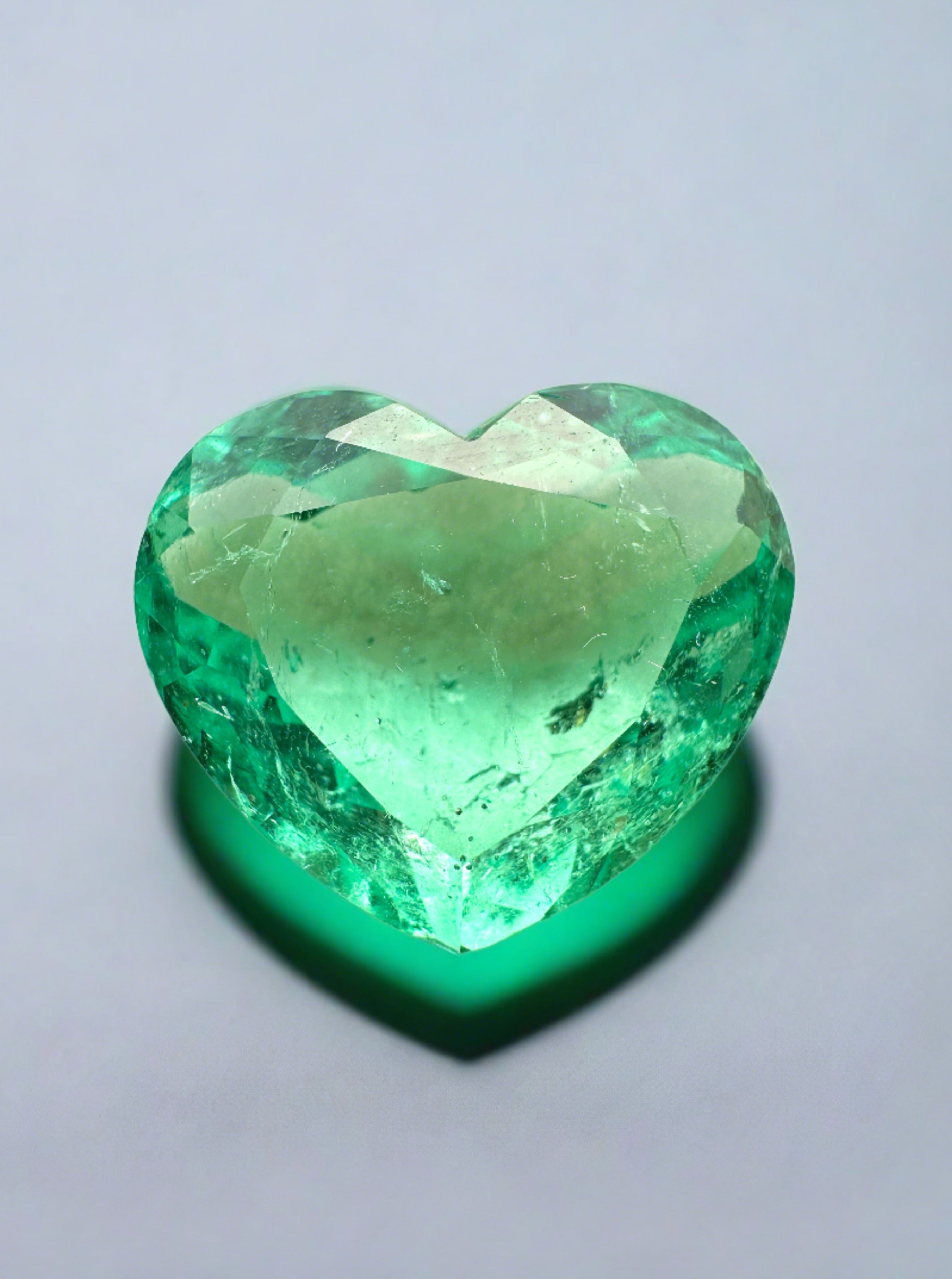 13x16mm 9.84 Carat Natural Colombian Loose Emerald Gemstone - Heart Cut, Eye Clean Bubbly Inclusion for Jewelry Making, Engagement Rings & Luxury Gifts