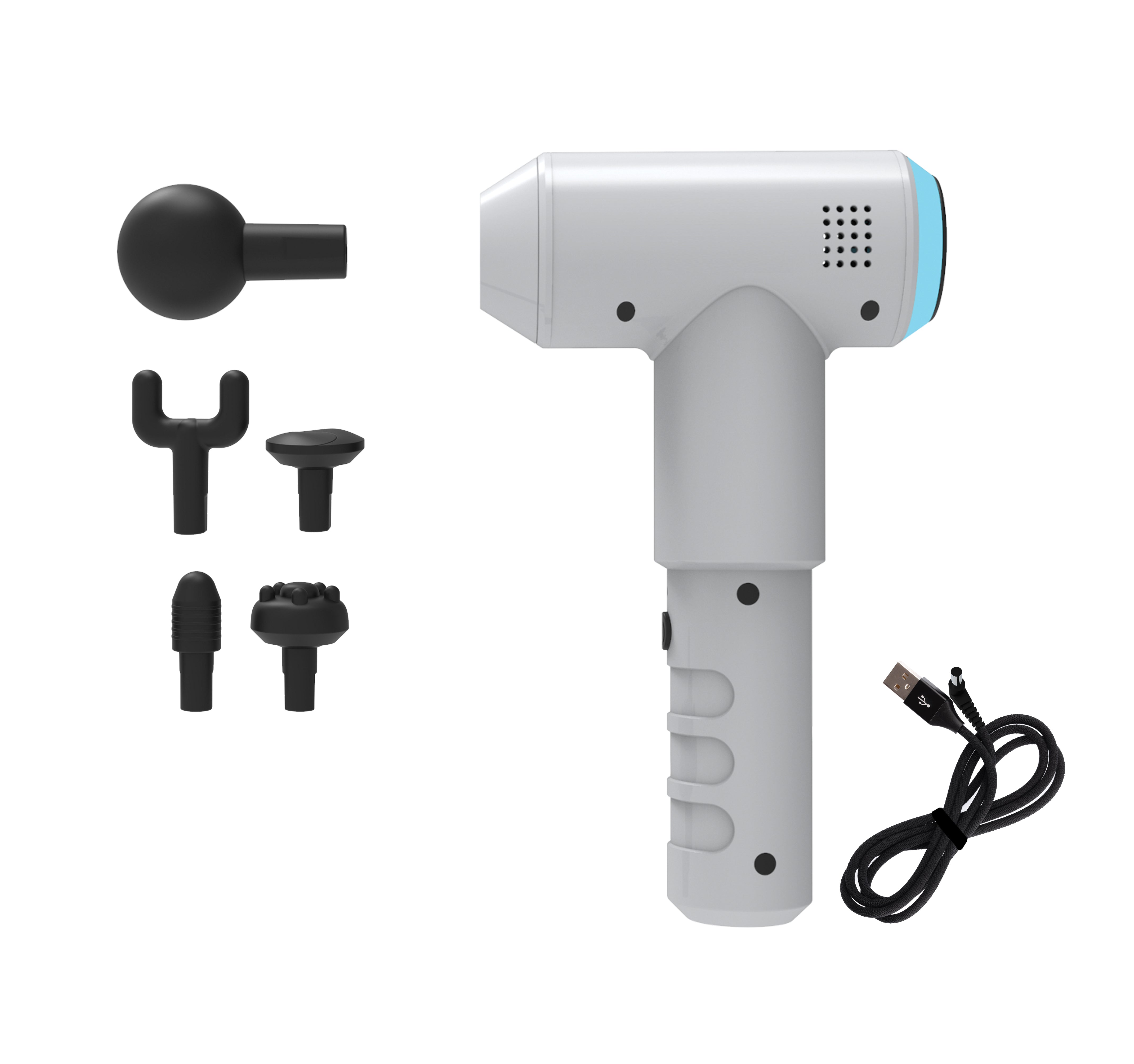Portable Handheld Physio Massager with 5 Interchangeable Heads - Relieve Muscle Pain & Tension at Home, Office or Gym