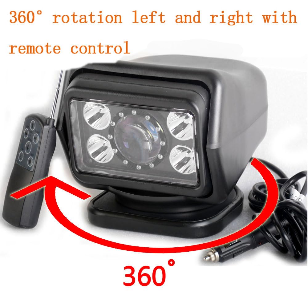 70W 7-Inch LED Search Light with 360° Rotation & Remote Control (9-32V) - Waterproof Spot Work Light for Offroad, Hunting, SUV, ATV, 4WD Truck & Boat Lighting - Perfect for Foggy Conditions & Night Driving