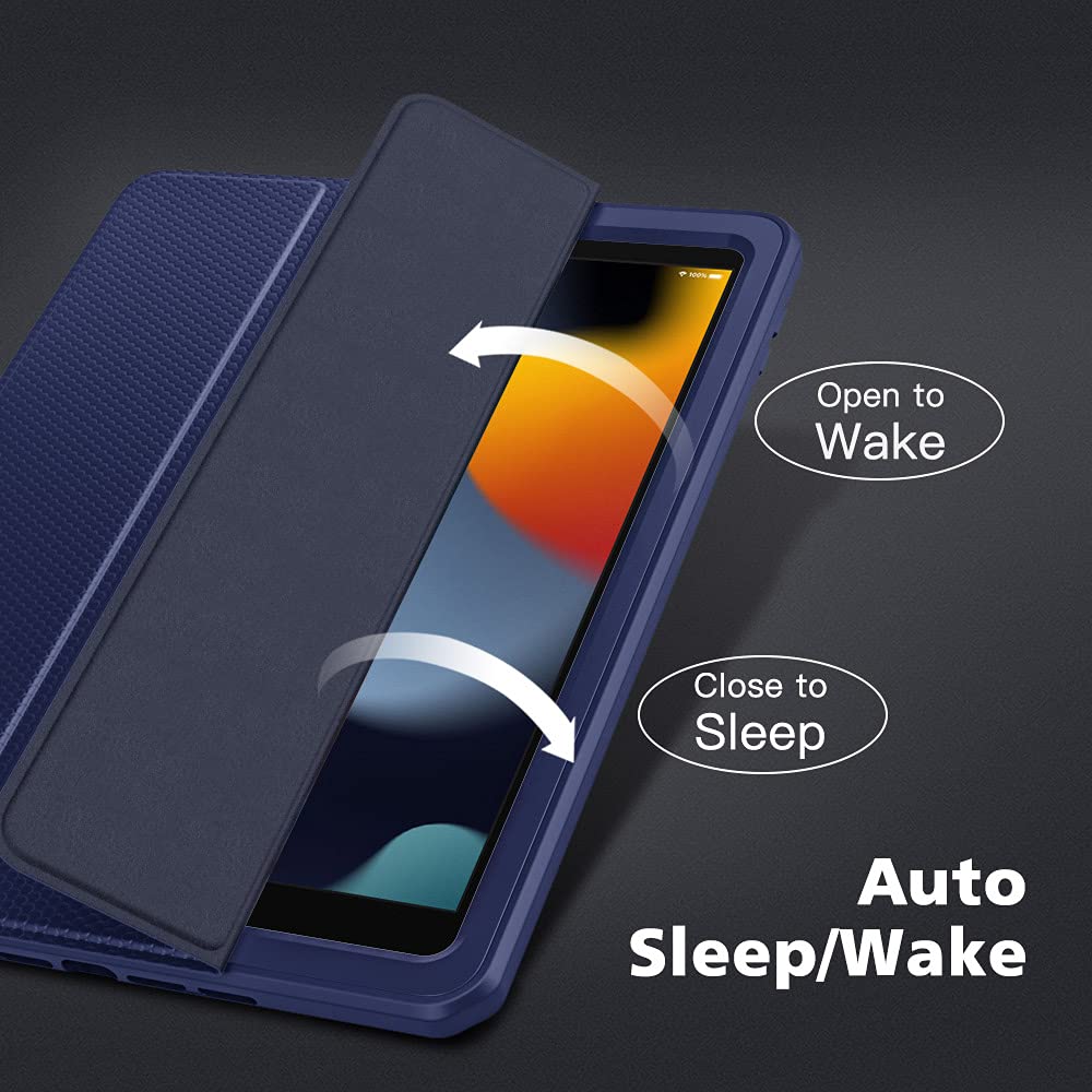 MoKo Shockproof Case for iPad 10.2 Inch (9th/8th/7th Generation 2021/2020/2019) - Built-in Screen Protector & Apple Pencil Holder, Auto Sleep/Wake, Full Body Protection - Perfect for School, Work & Travel (Blue)