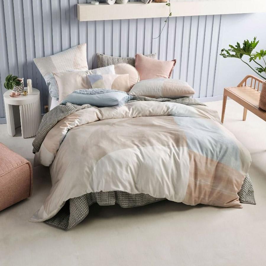 Linen House Eisha Sky Quilt Cover Set - Premium Soft Cotton Bedding Set for Queen/King Size - Perfect for Modern Bedroom & Guest Room Decor
