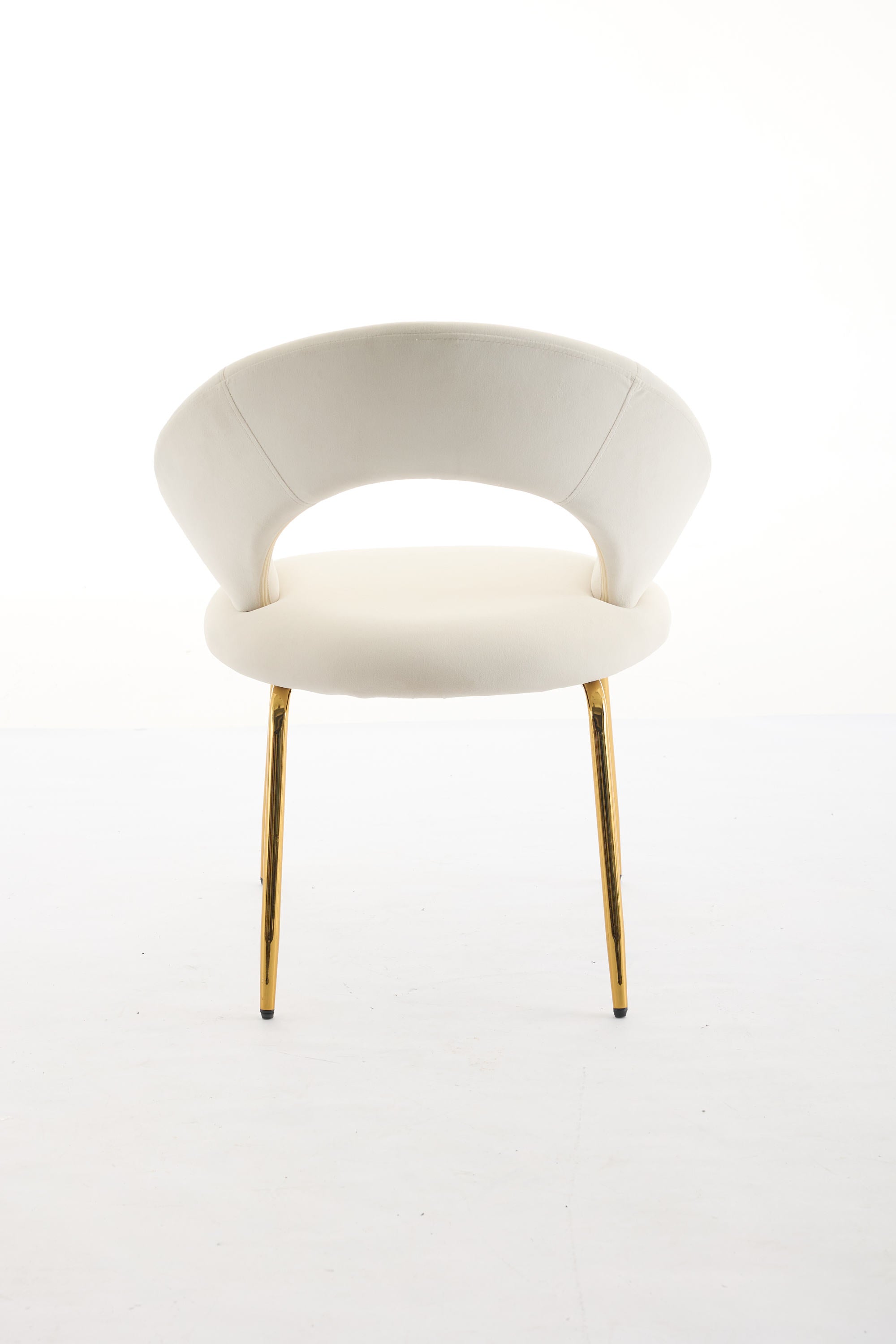 Velvet Dining Chairs Set of 1 - White Upholstered Kitchen Chairs with Curved Backrest & Gold Metal Legs for Dining Room, Restaurant or Home Decor