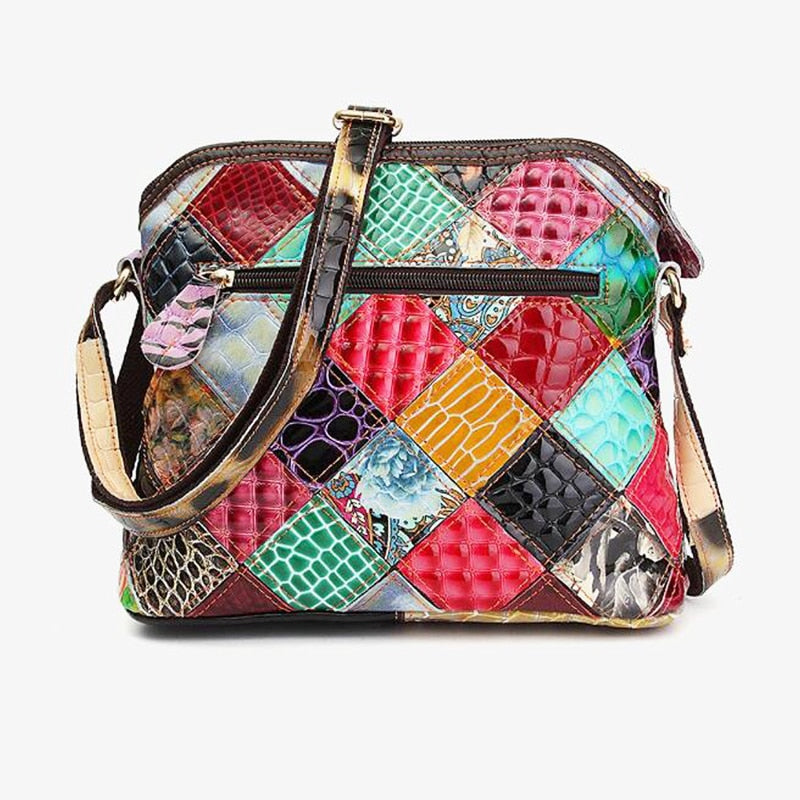 Stylish Women's Patchwork Genuine Leather Handbag - Fashionable Crossbody Purse for Work, Travel & Everyday Use