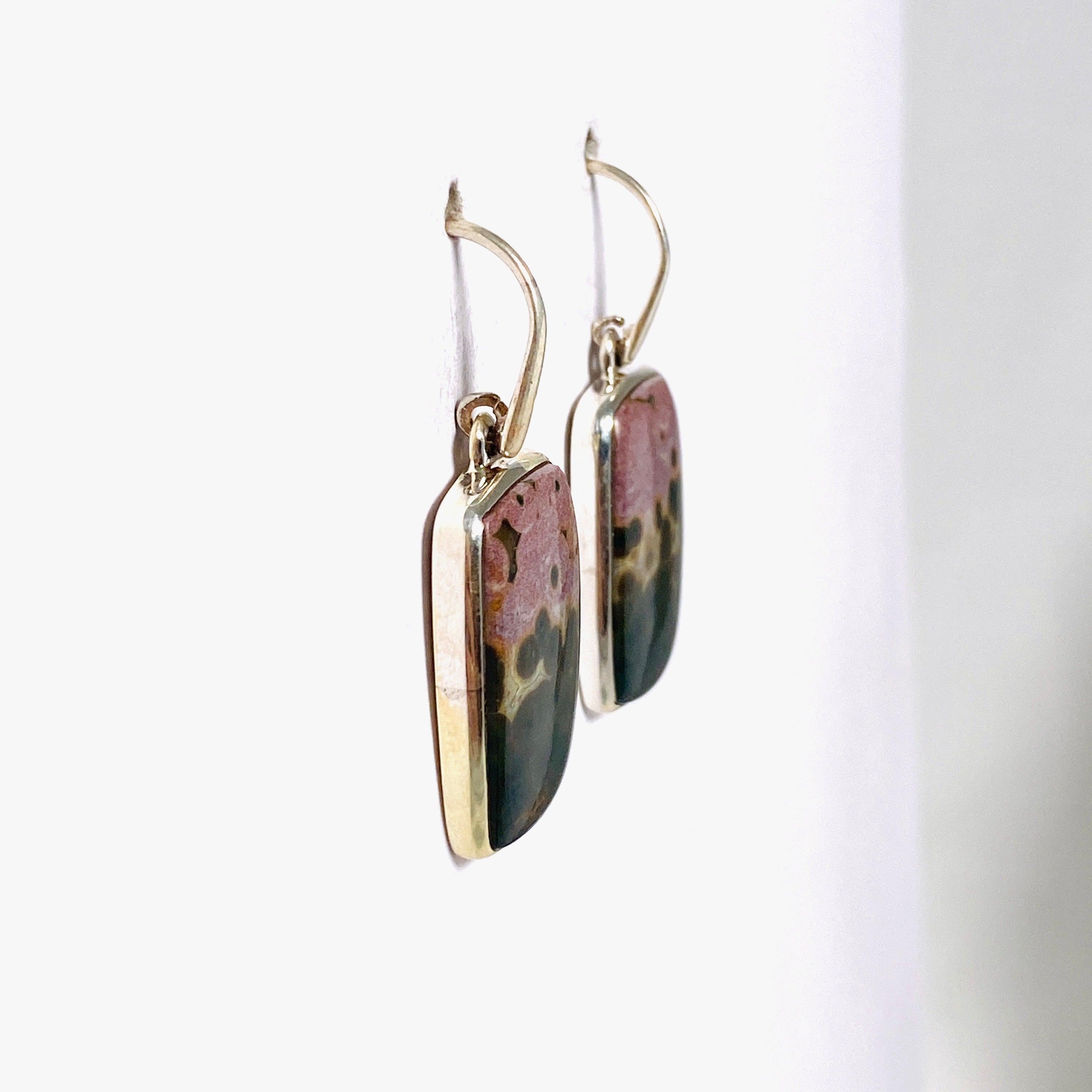Ocean Jasper Rectangle Earrings for Women – Natural Stone Dangle Earrings – Boho Chic Jewelry Gift for Her – Perfect for Parties, Weddings & Everyday Wear
