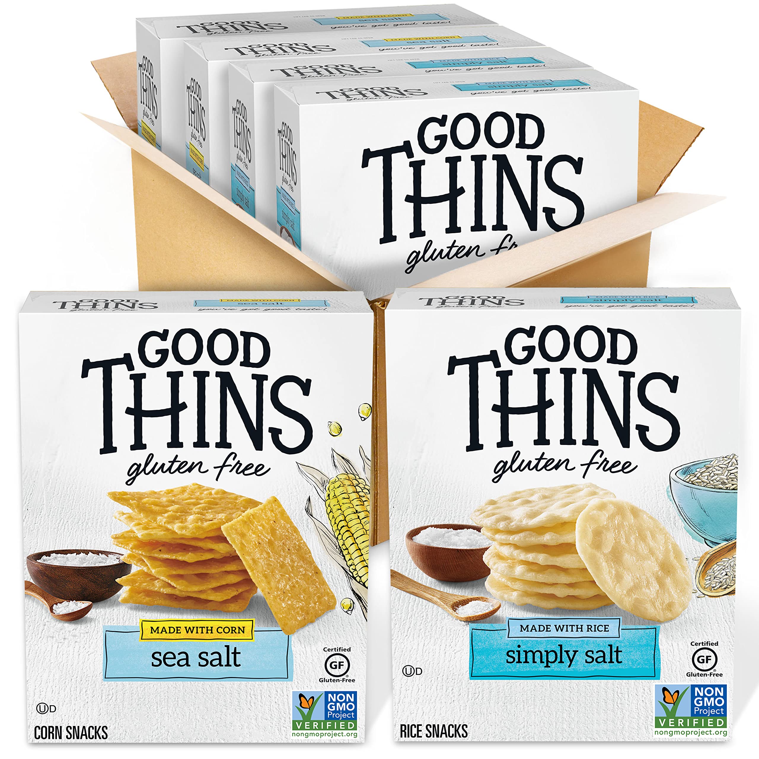 GOOD THINS Rice & Corn Snacks - Gluten Free Crackers Variety Pack (4 Boxes) | Bulk Healthy Snacks for Office, School & Travel | Vegan & Allergen Friendly