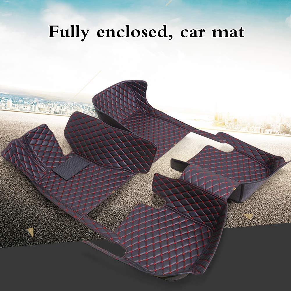 SureKit Custom Fit Car Floor Mats for Skoda Octavia Wagon 2014-2019 - Waterproof Anti-Slip Luxury Leather Full Coverage Liners (Front & Rear Set, Black Red) | Perfect for All-Weather Protection & Interior Style Enhancement