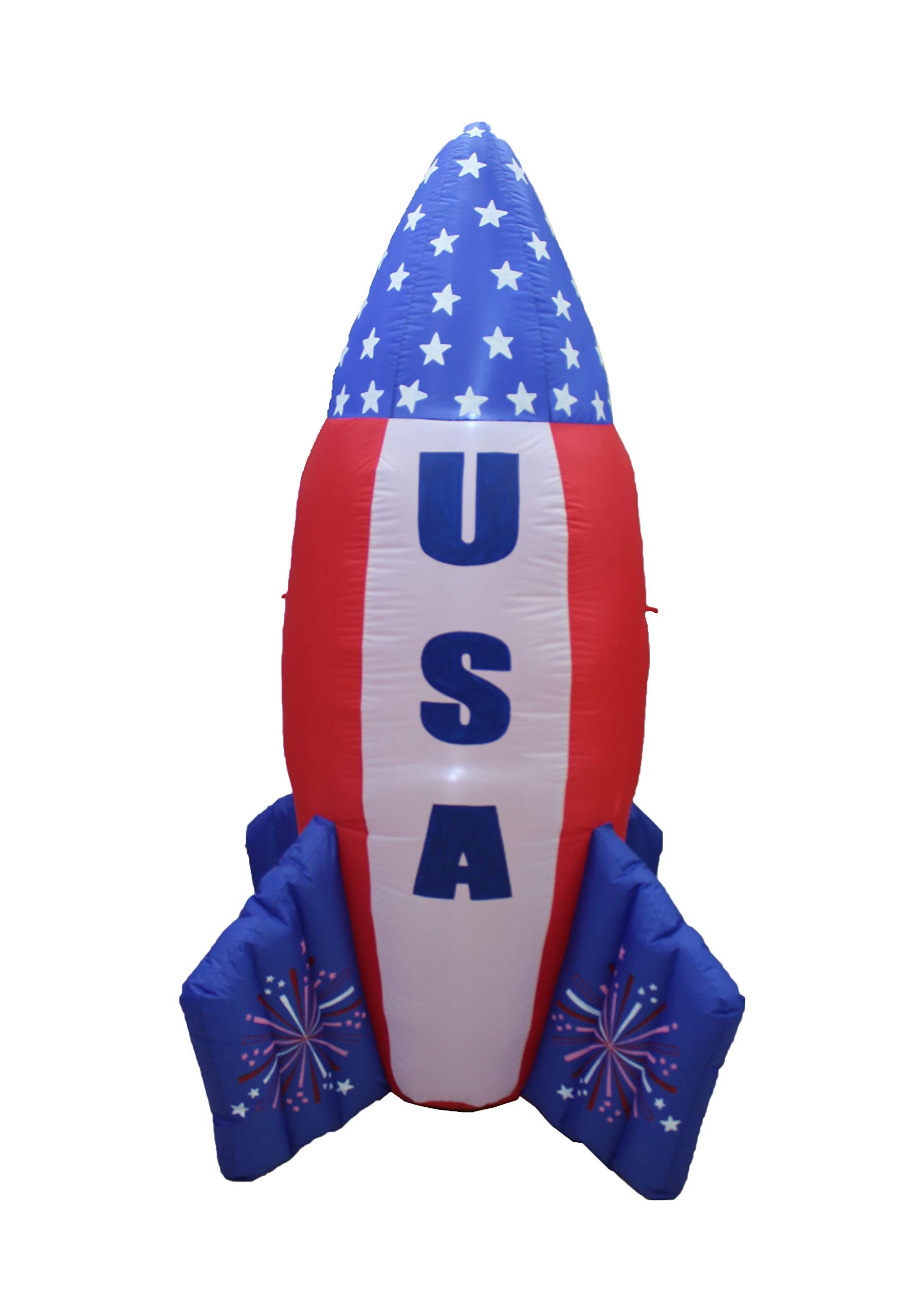 Patriotic Birthday Party Decorations Bundle - 6ft Inflatable USA Flag Rocket & Happy Birthday Cake with LED Lights - Perfect for 4th of July, Independence Day & Birthday Celebrations