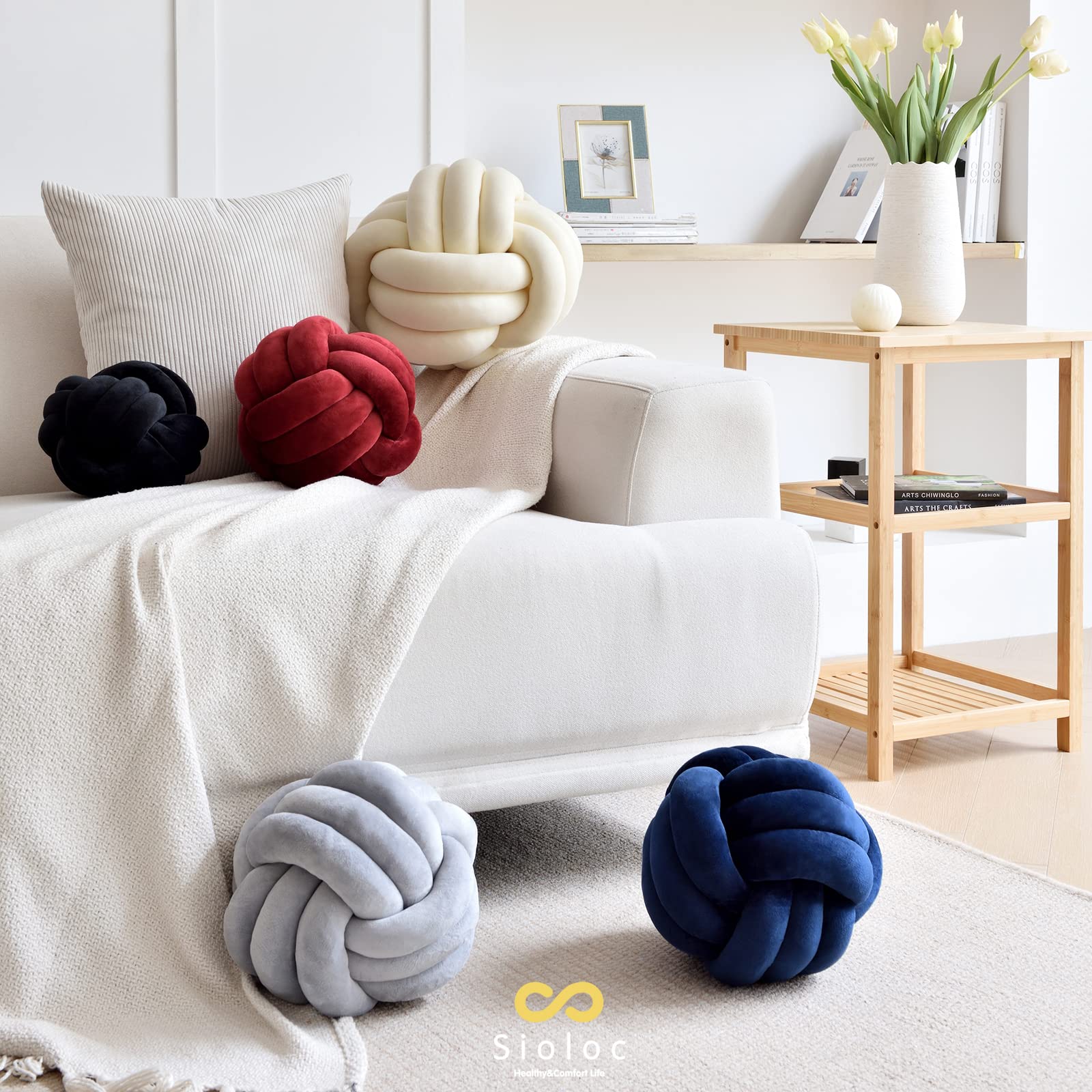 Soft Knot Ball Pillows - Round Throw Pillow Cushion for Home Decor, Handmade Plush Knotted Pillow (7.8 Inches, Burgundy) - Perfect for Sofa, Bed, Nursery & Cozy Living Room Accent