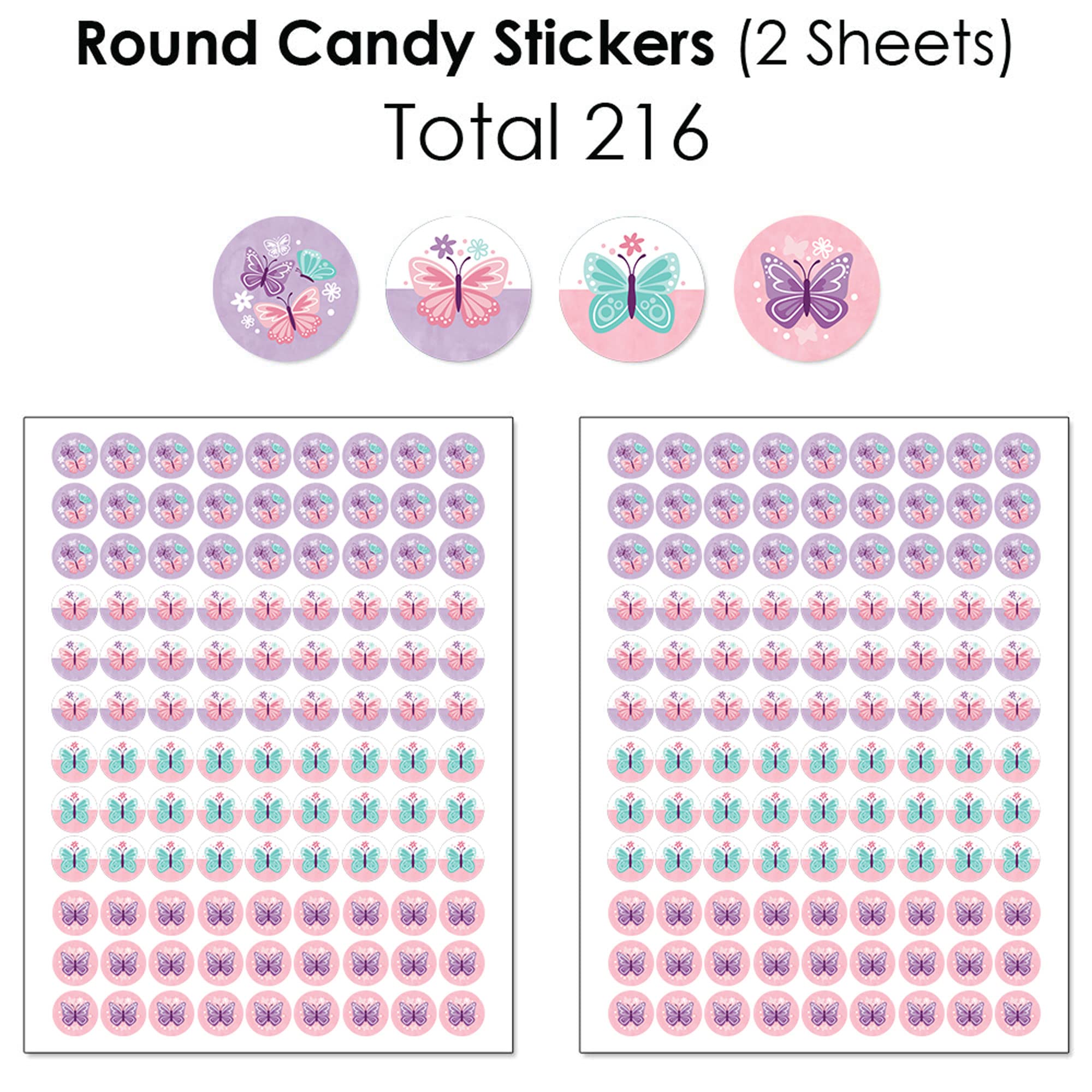 Beautiful Butterfly Mini Candy Bar Wrappers & Circle Stickers - 304-Piece Floral Baby Shower Birthday Favor Kit - Perfect for Party Decorations, Wedding Favors, and DIY Craft Projects