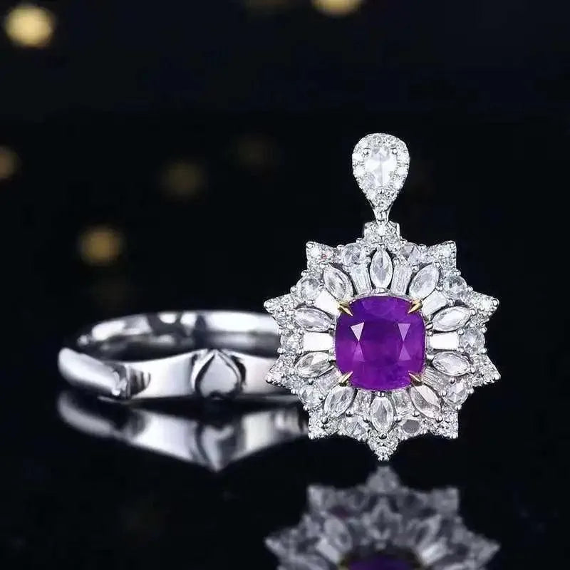 18K White Gold 1.52CT Natural Unheated Purple Sapphire Ring - GUILD Certified Genuine Gemstone Jewelry for Women | Elegant Engagement, Wedding, Anniversary & Special Occasion Gift